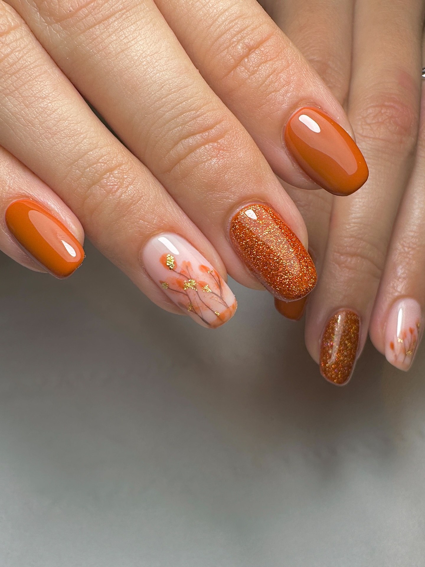 Glimmering Pumpkin Orange Fall Branch Nails