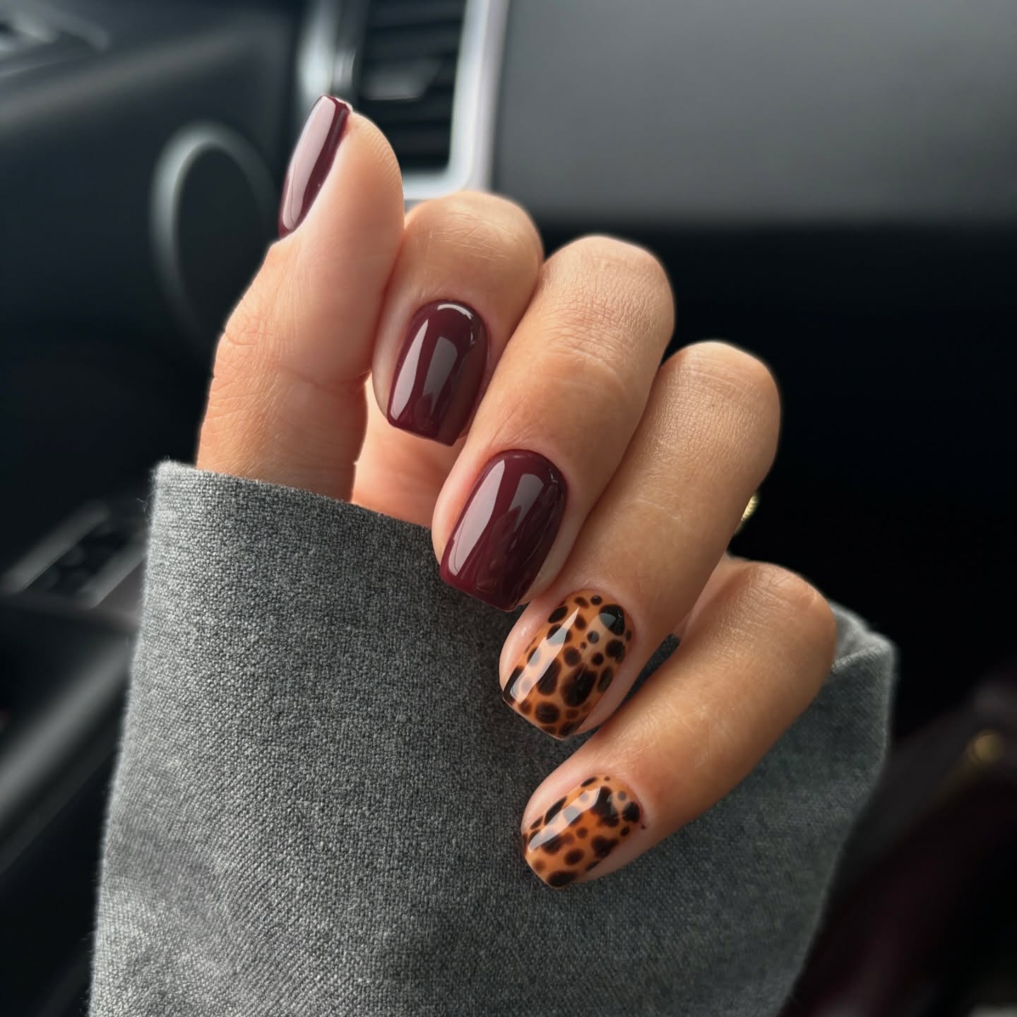 Glossy Burgundy and Cheetah Print Mix