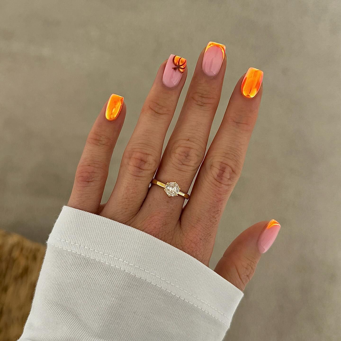 Glossy Orange Flame French Tip Nails