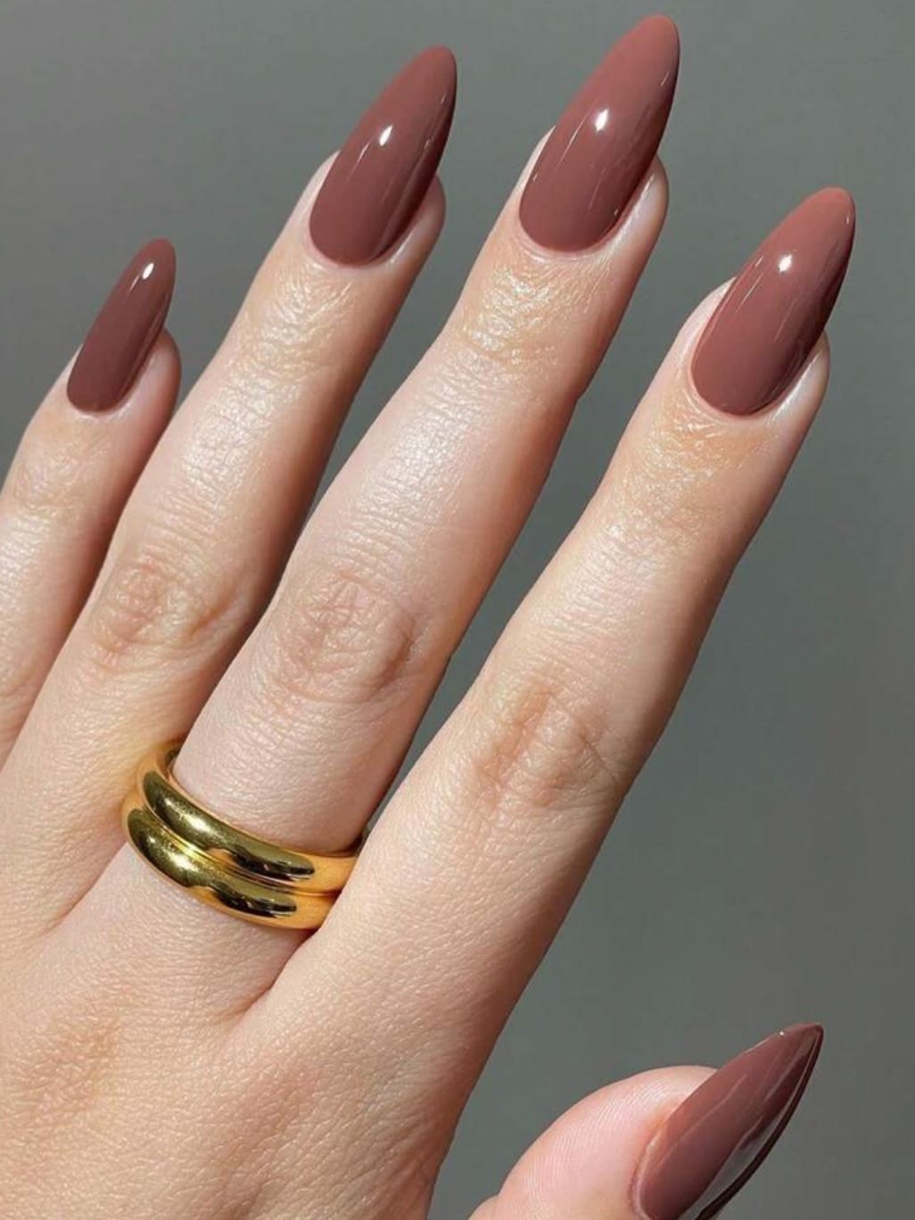 Glossy Terracotta Almond Nails for Fall