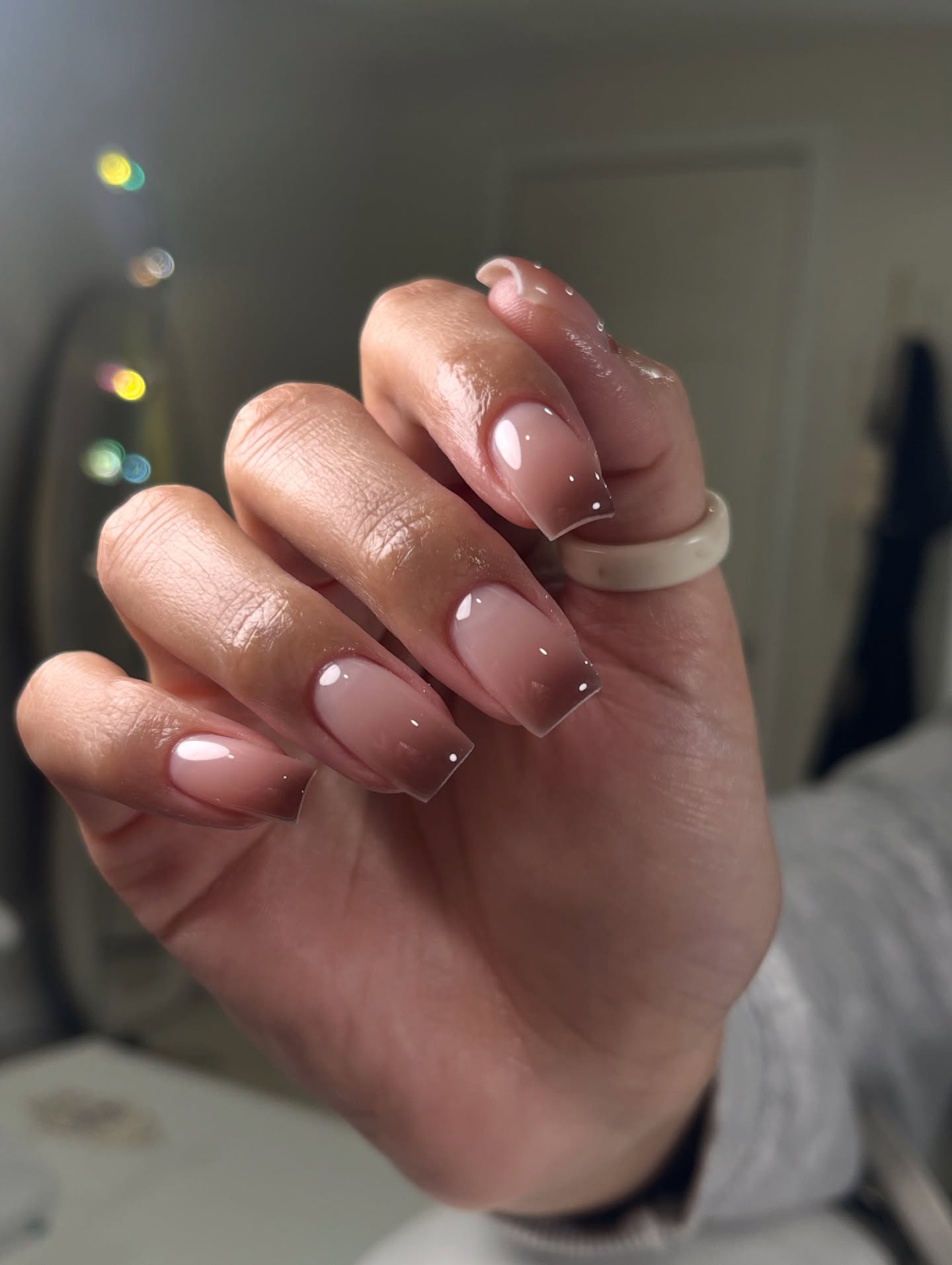 Gradient Mocha French Tip Square Nails