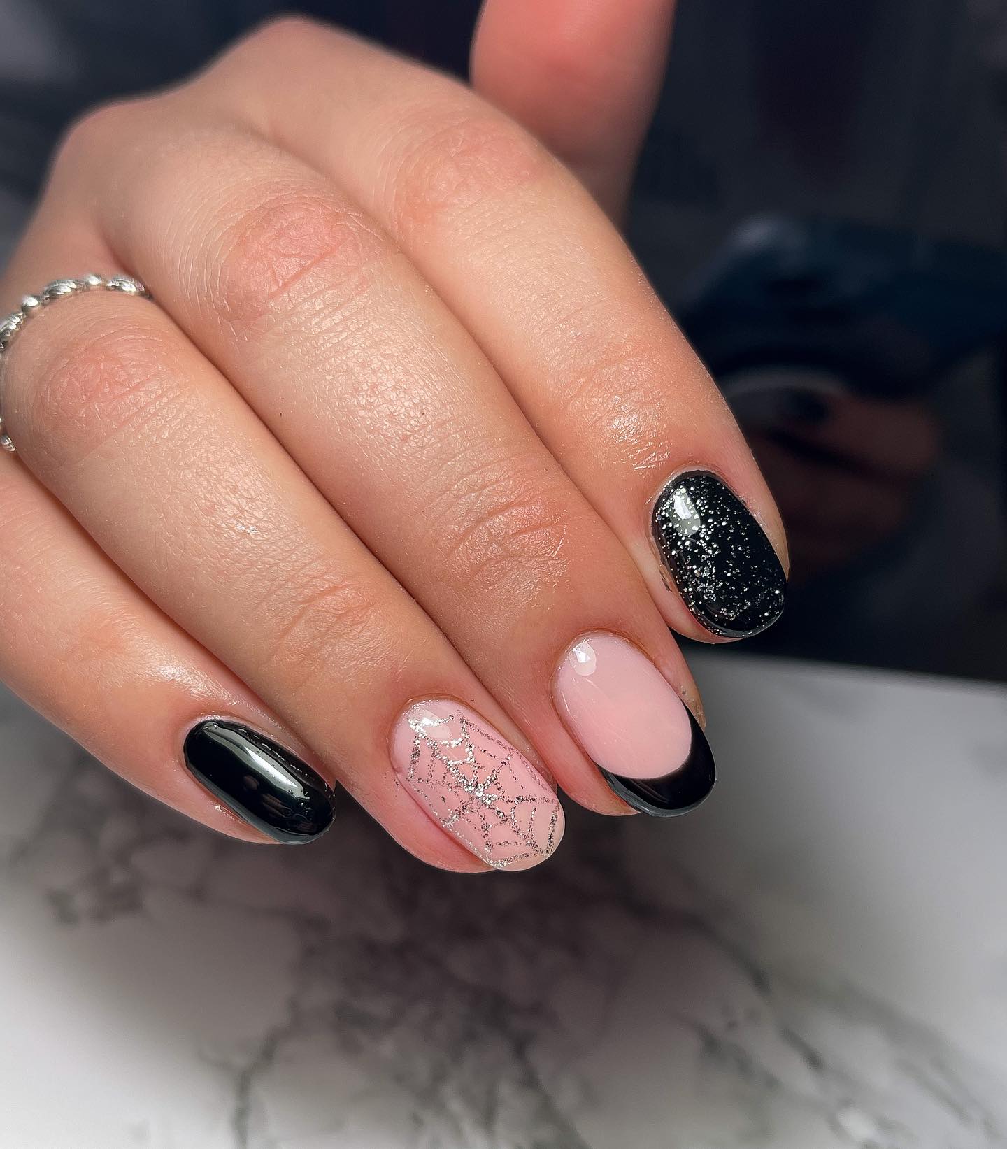 Halloween Spiderweb French Fade Nails