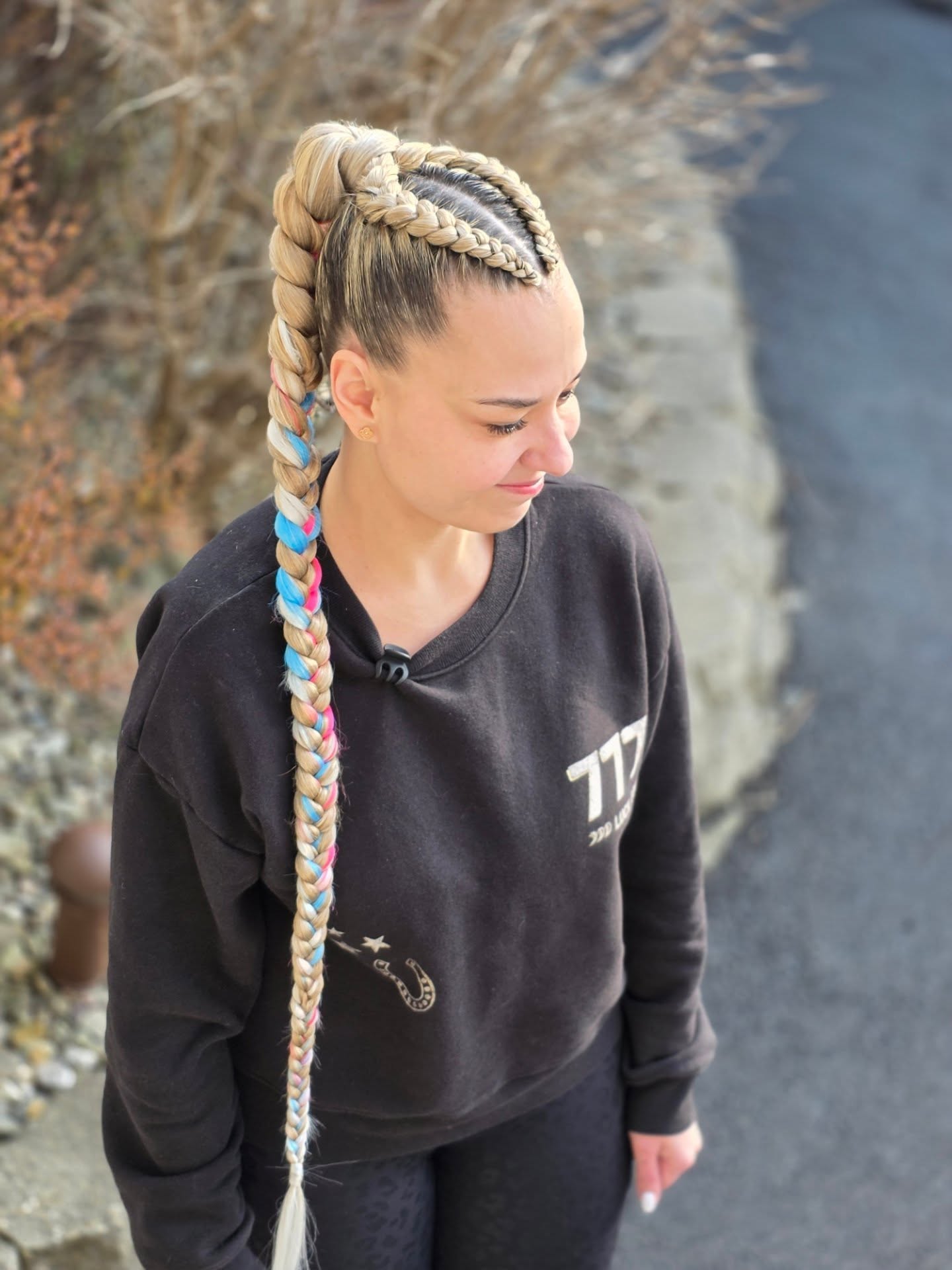 High Braided Ponytail With Neon Extensions