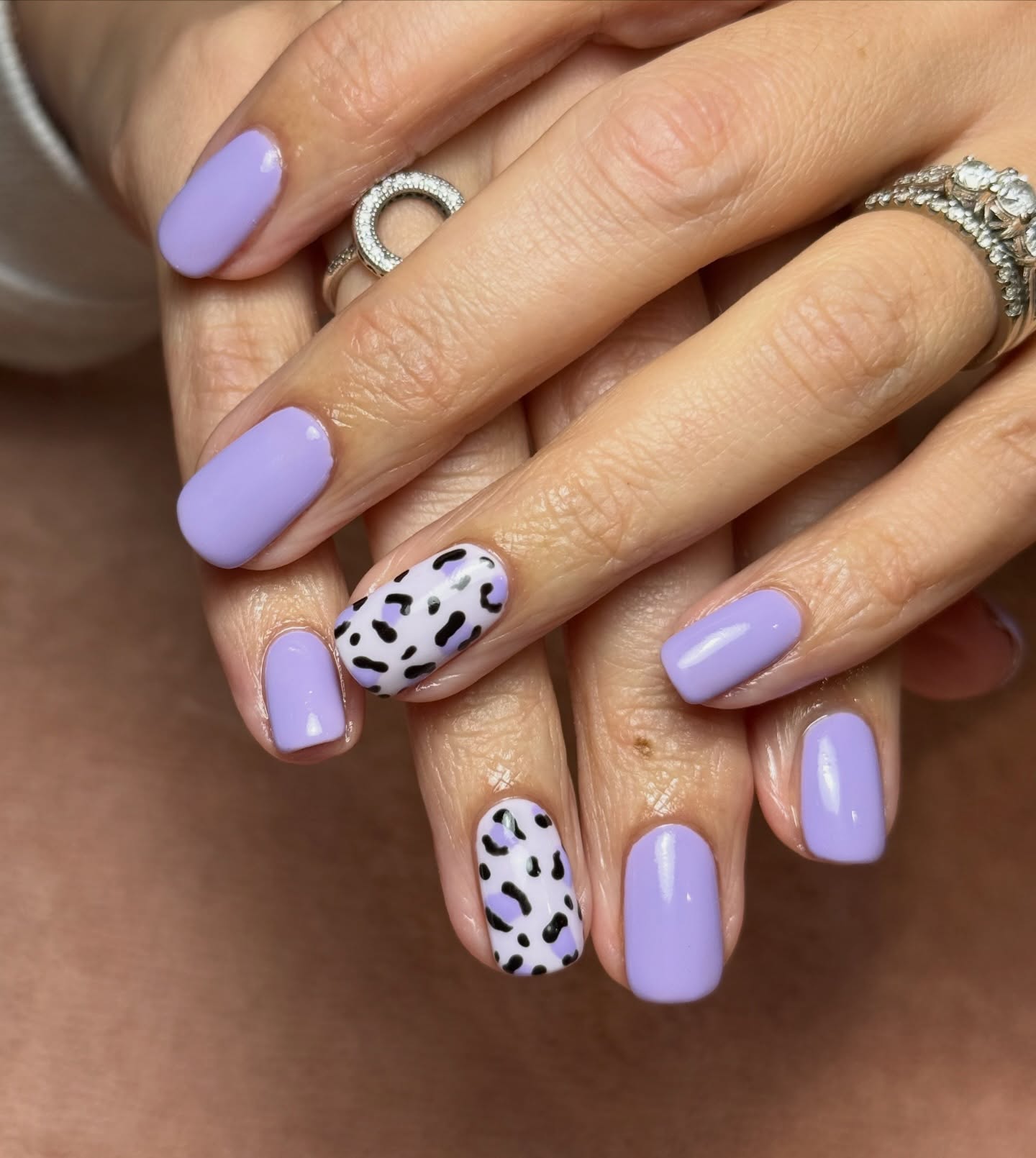 Lavender Leopard Print Matte Nails