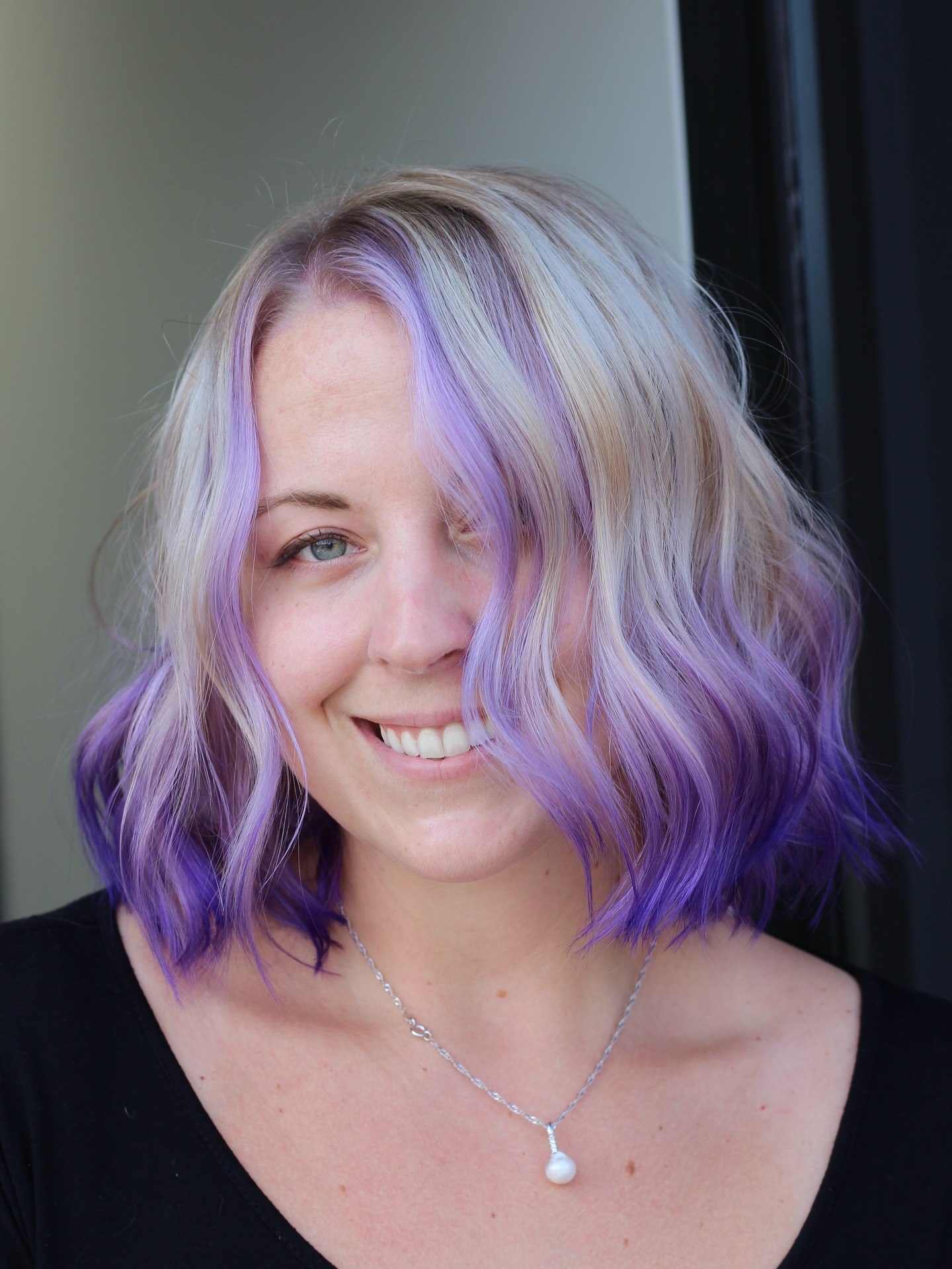 Lavender Ombre Beach Waves With Blonde Roots