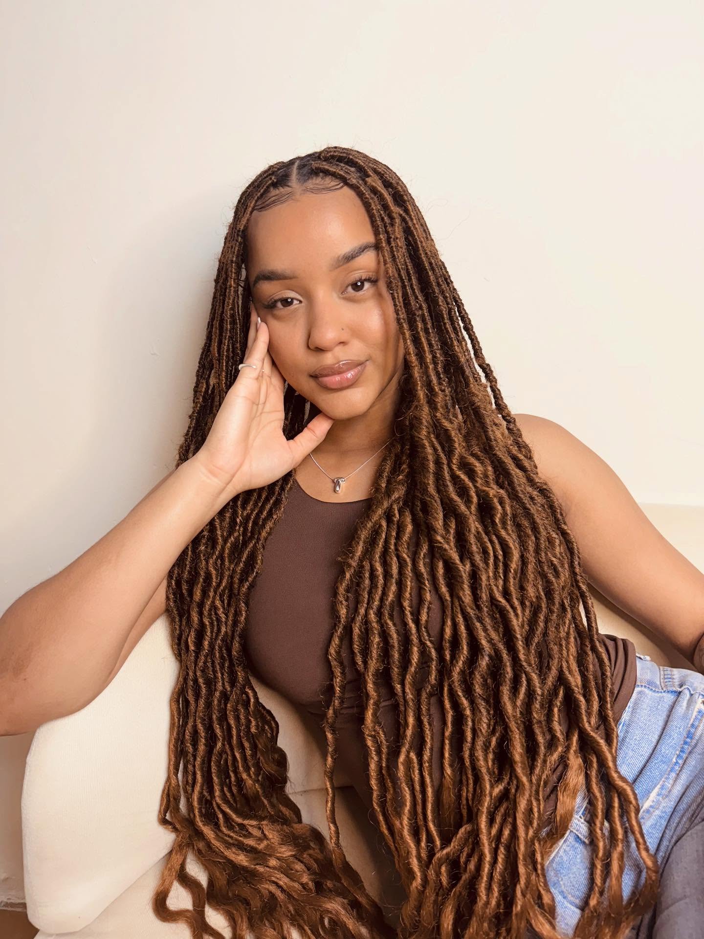 Long Wavy Caramel Brown Faux Locs