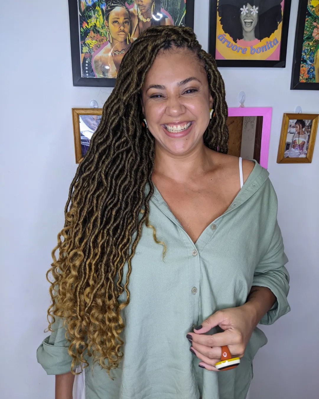 Long Wavy Faux Locs With Honey Blonde Ends