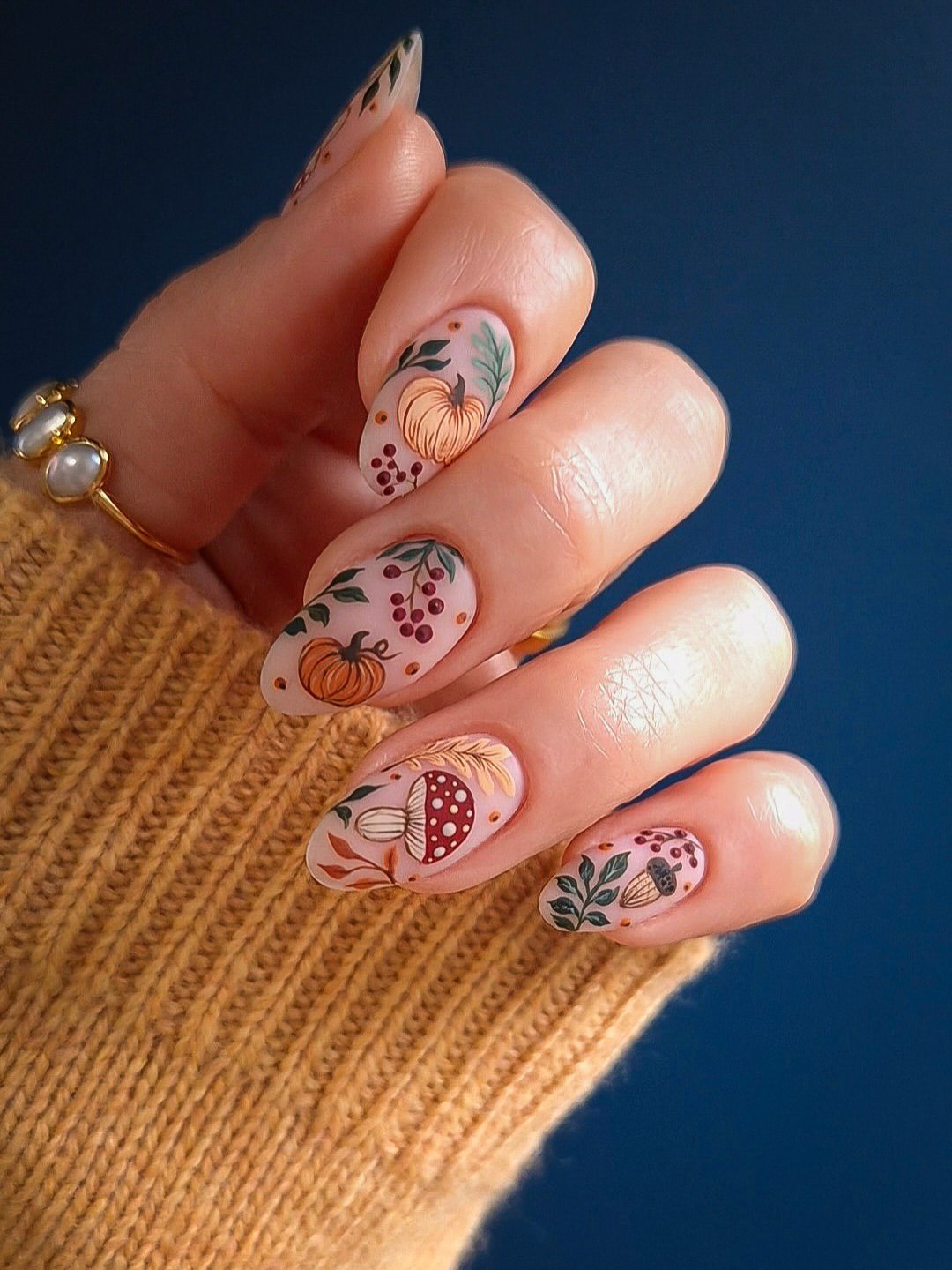 Matte Pumpkin Patch Fall Almond Nails
