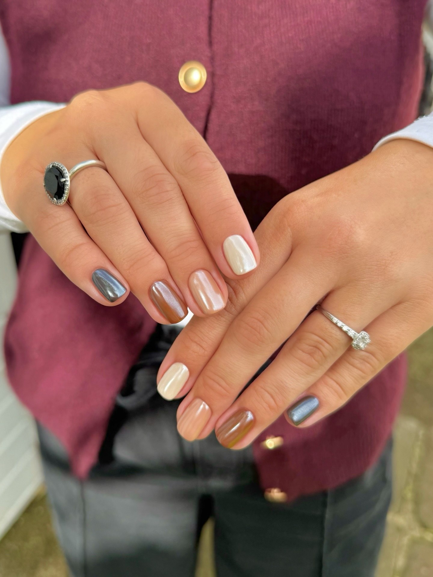Metallic Ombre Mismatched Fall Nails