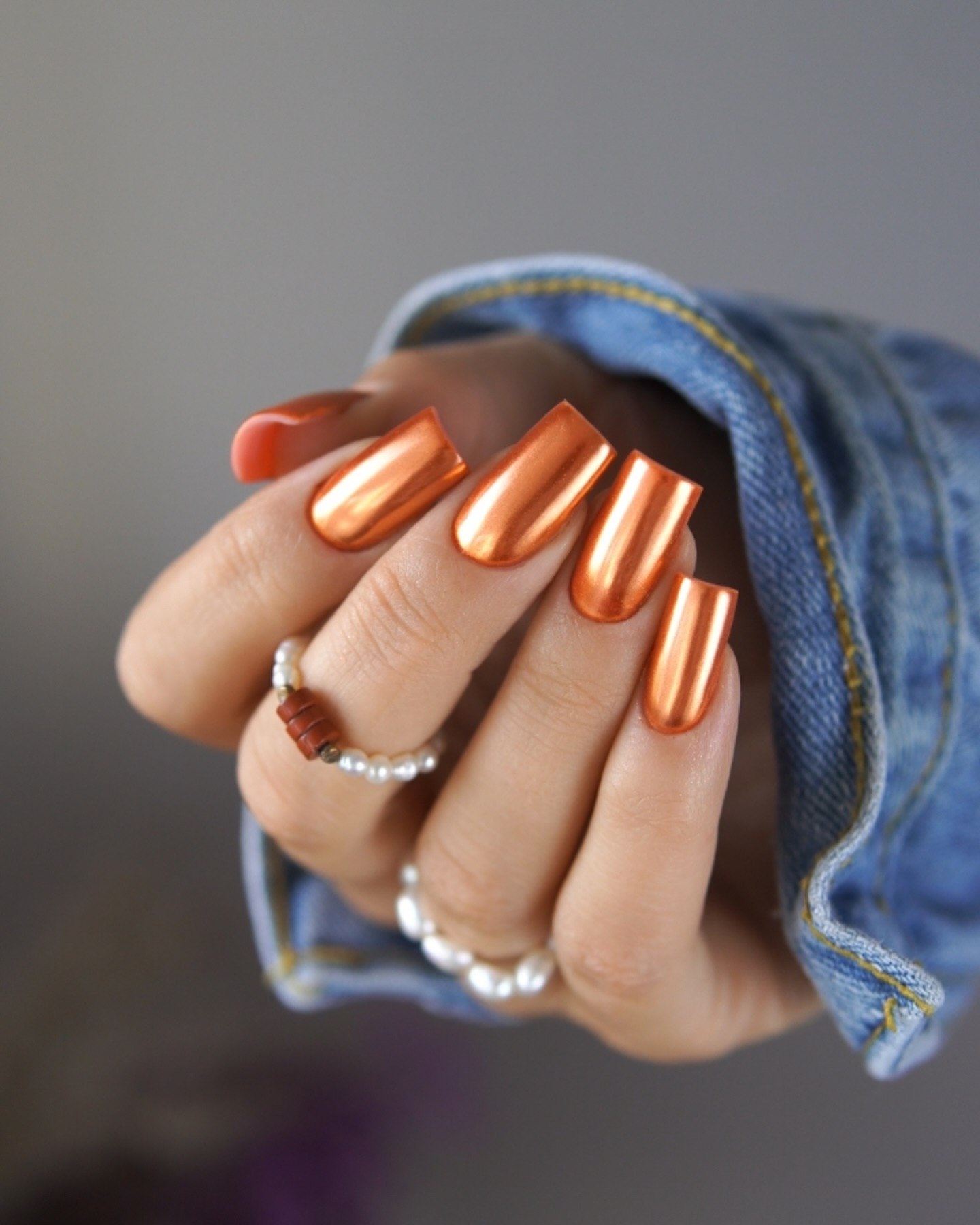 Metallic Pumpkin Spice Chrome Coffin Nails