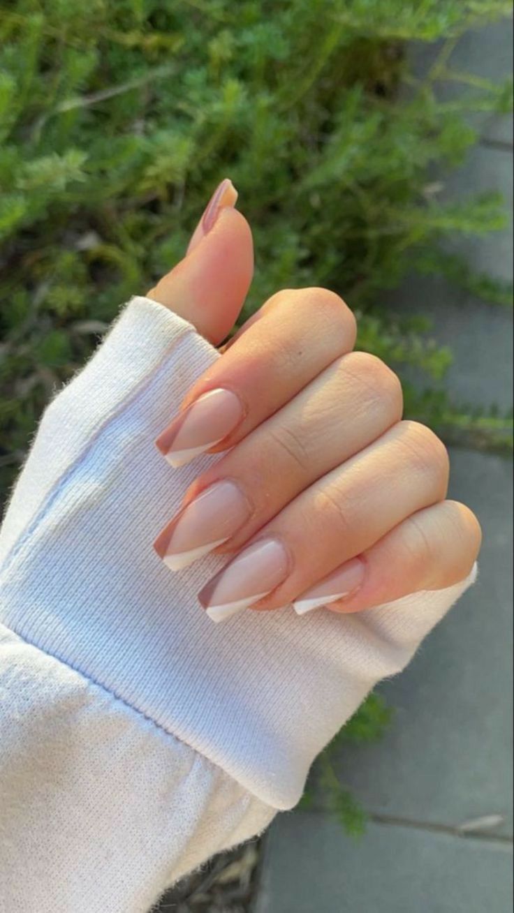 Modern Almond French with Nude & White Tips