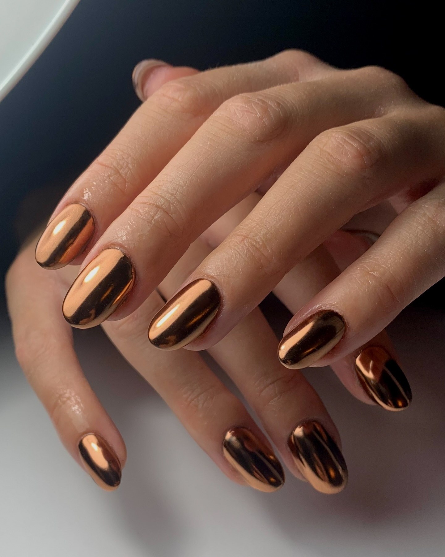 Molten Copper Mirror Chrome Oval Nails