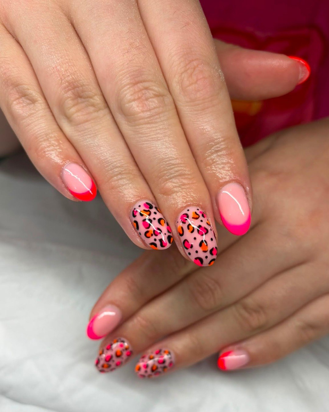 Neon Leopard French Tip Oval Nails