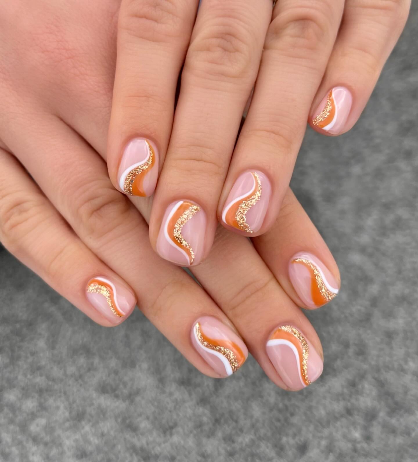 Orange Swirl Glitter French Tips