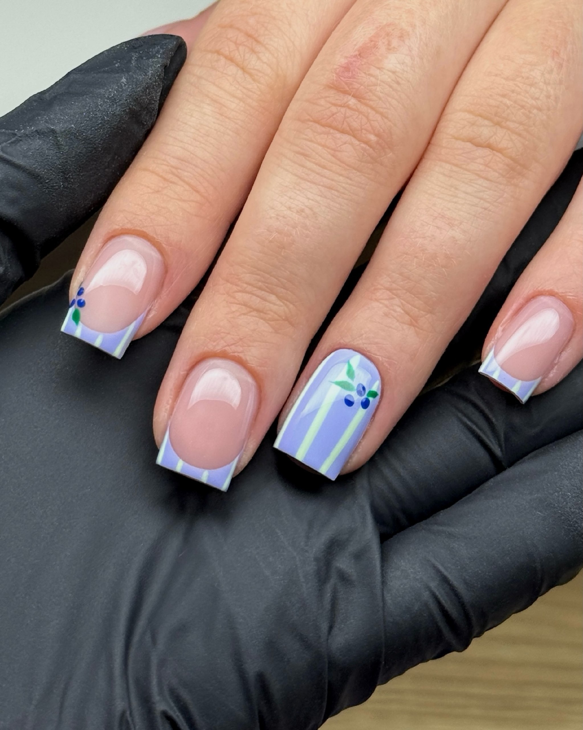 Pastel Blue Striped French with Berry Accents
