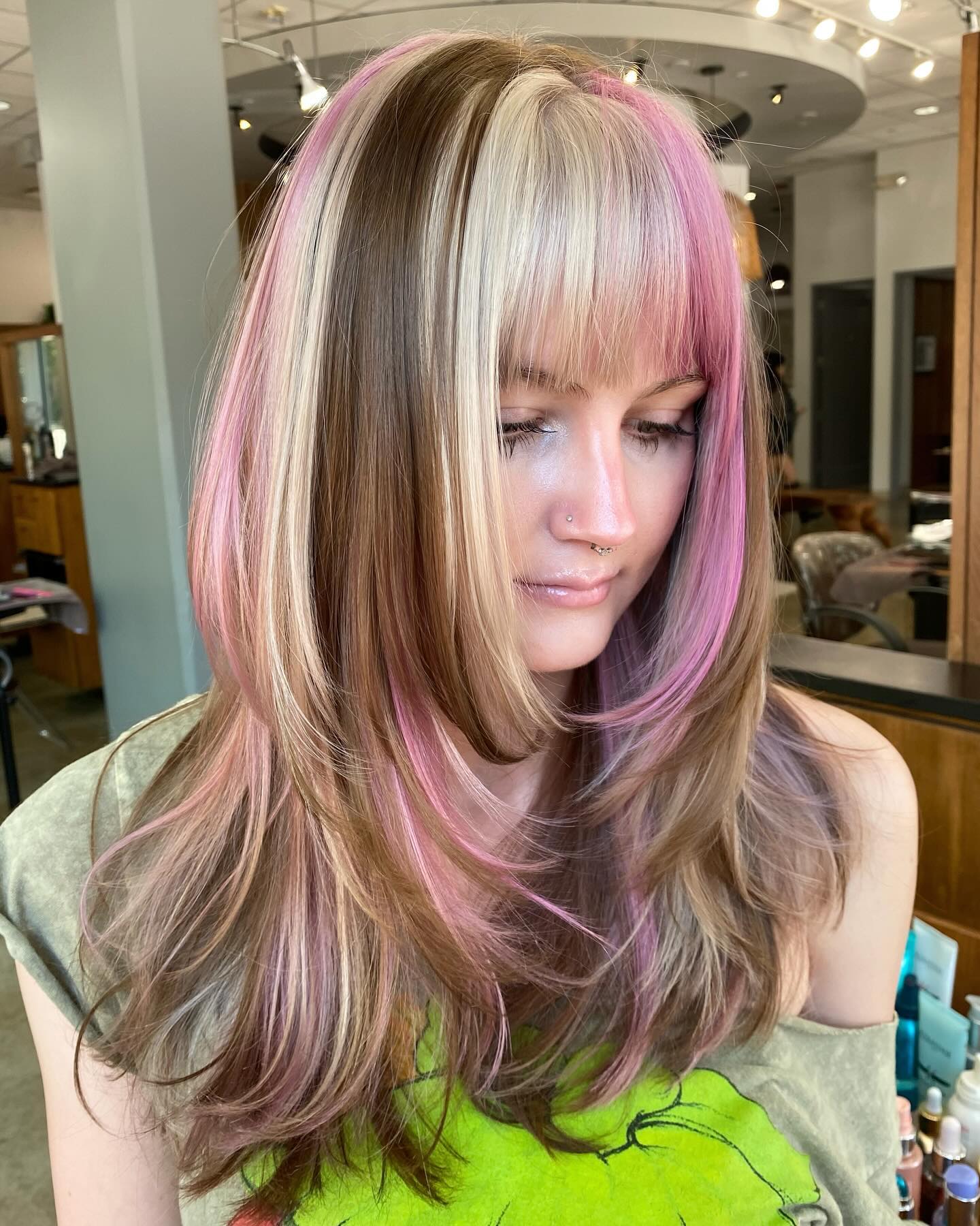 Pastel Pink And Blonde Layered Butterfly Cut