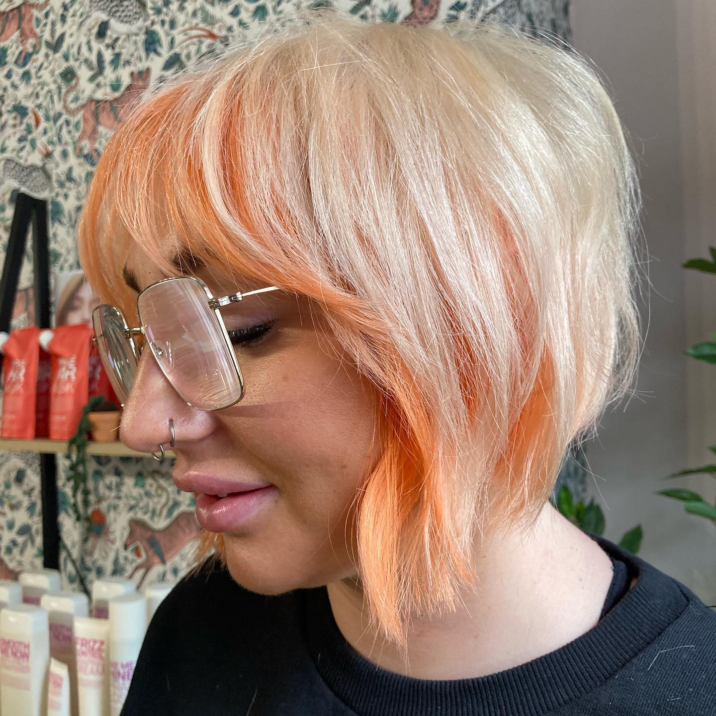 Peachy Blonde Textured Bob With Piecey Bangs