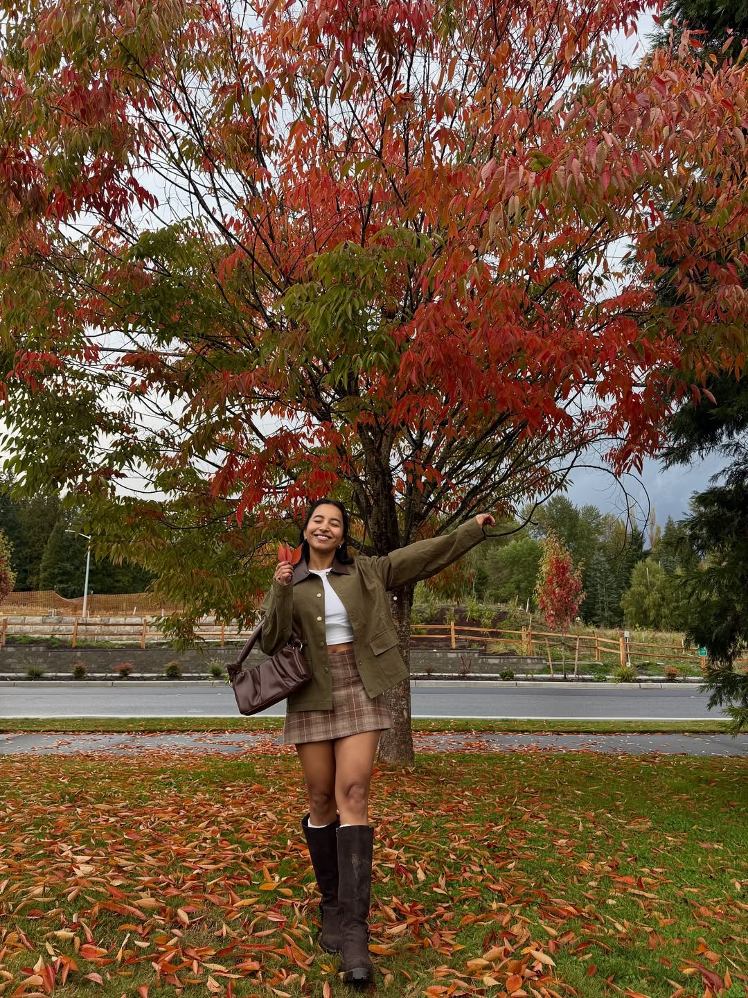 Plaid Mini Skirt And Utility Jacket Fall Look
