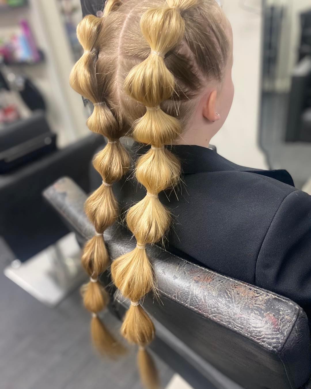 Playful Bubble Braids With Honey Blonde Hair
