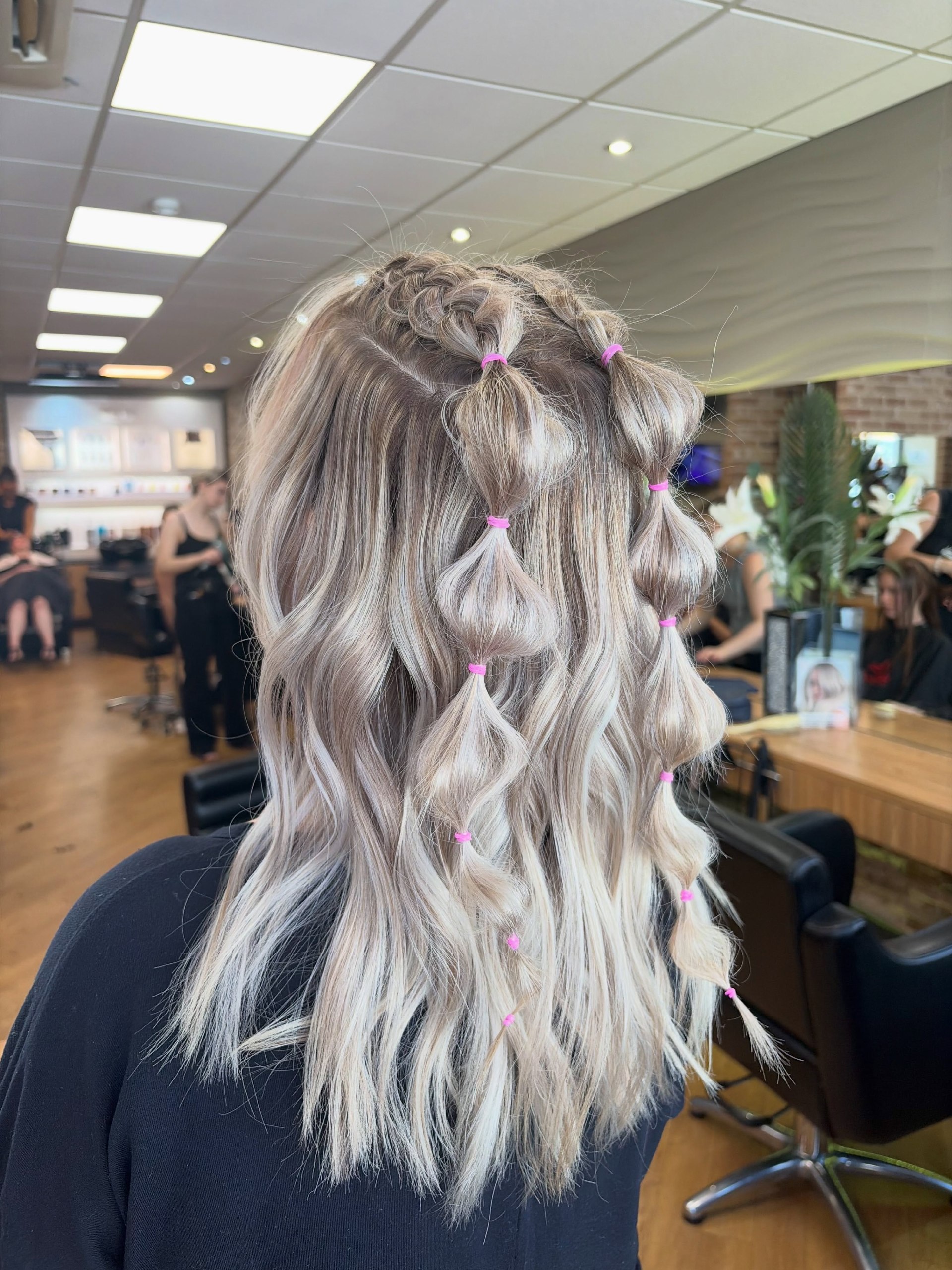 Playful Bubble Braids With Wavy Blonde Hair