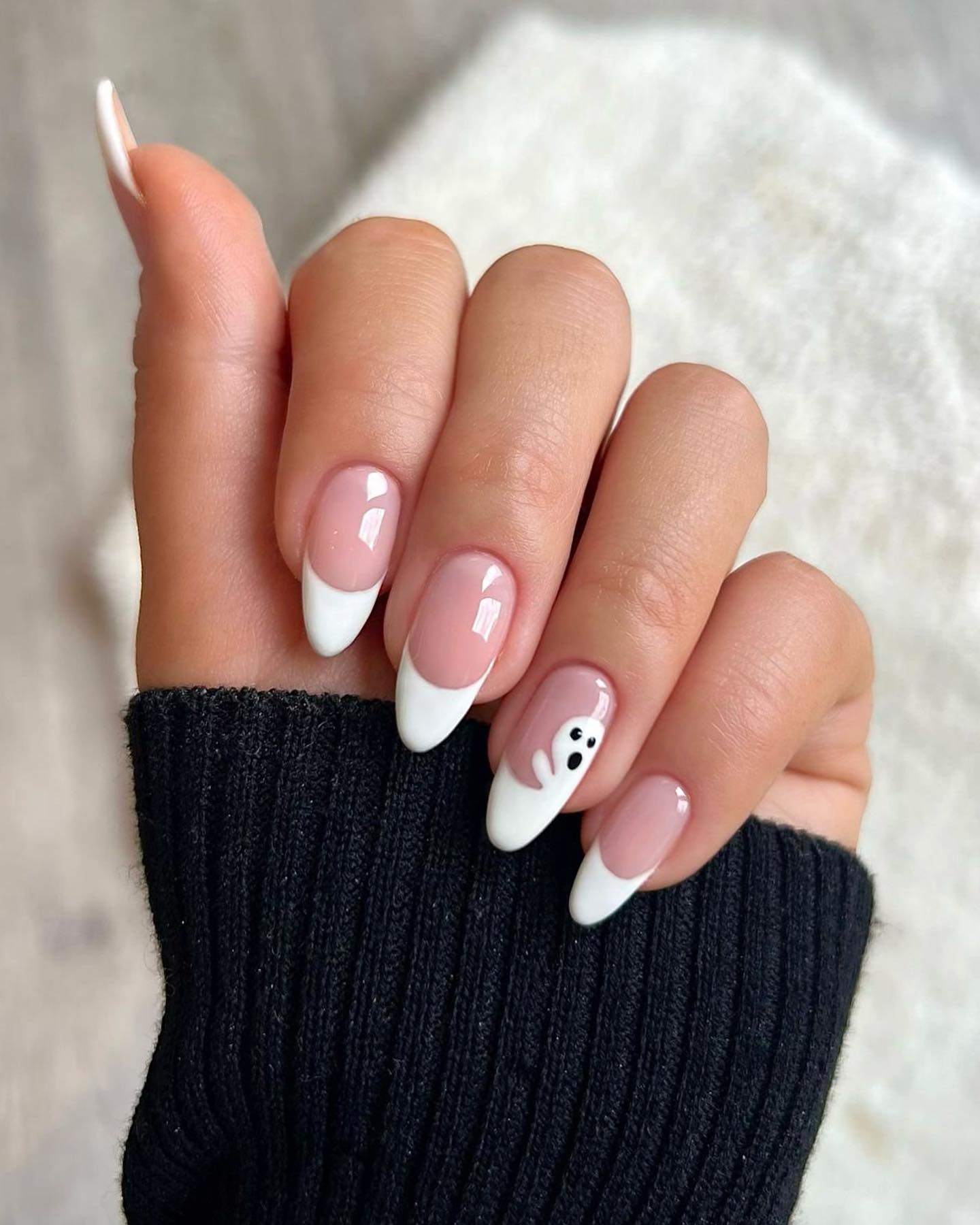 Playful Ghost French Tip Almond Nails