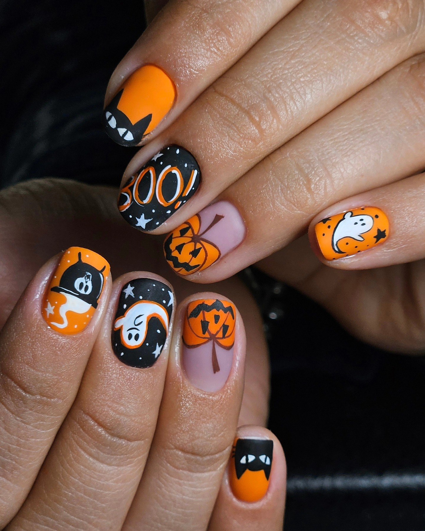 Playful Halloween Ghost and Pumpkin Nail Art