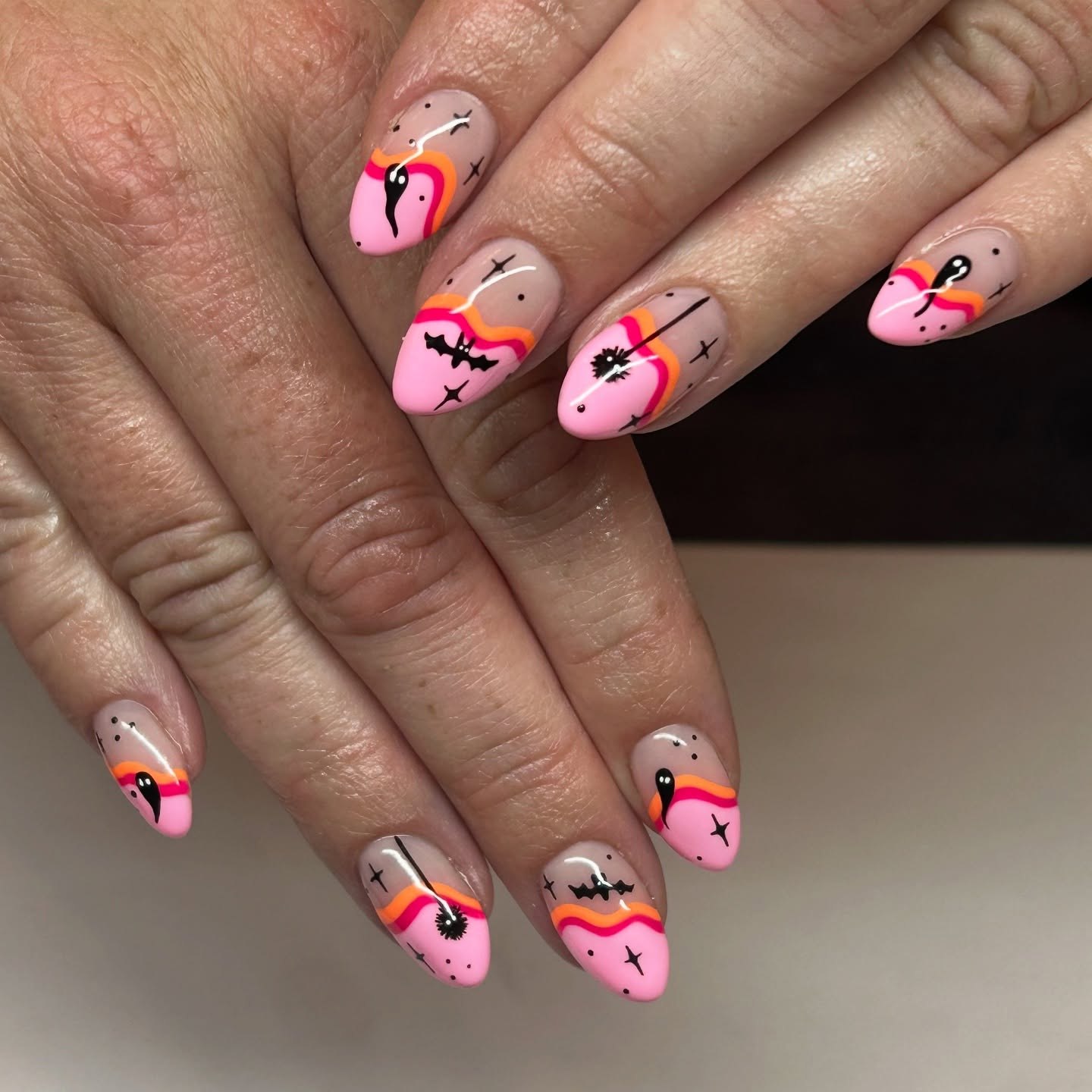 Playful Pink Halloween Ghost & Bat Art