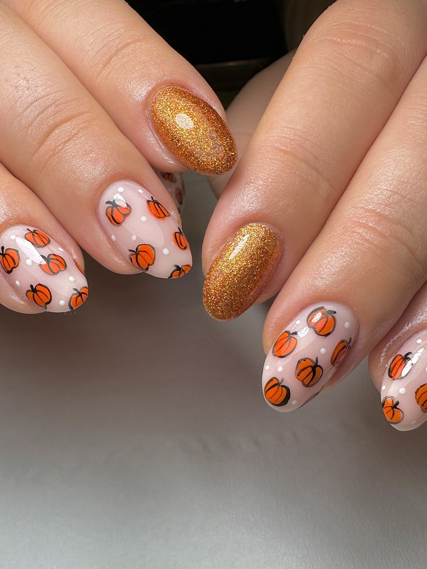 Pumpkin Patch Orange Glitter Oval Nails