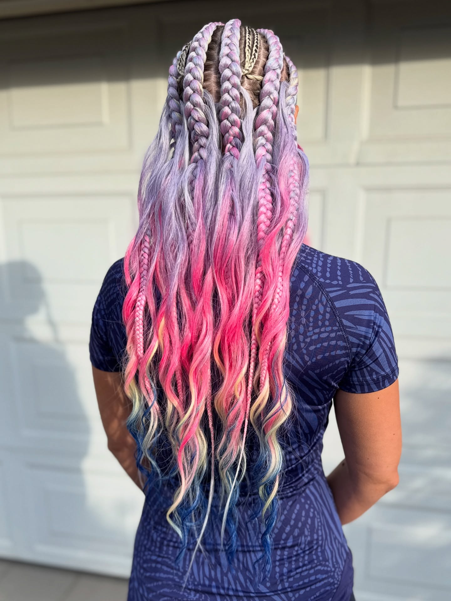 Rainbow Ombre Box Braids With Wavy Ends