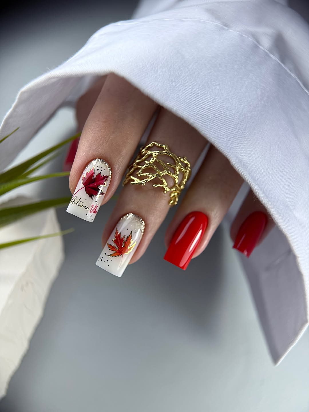 Red Maple Leaf Autumn Square Nails