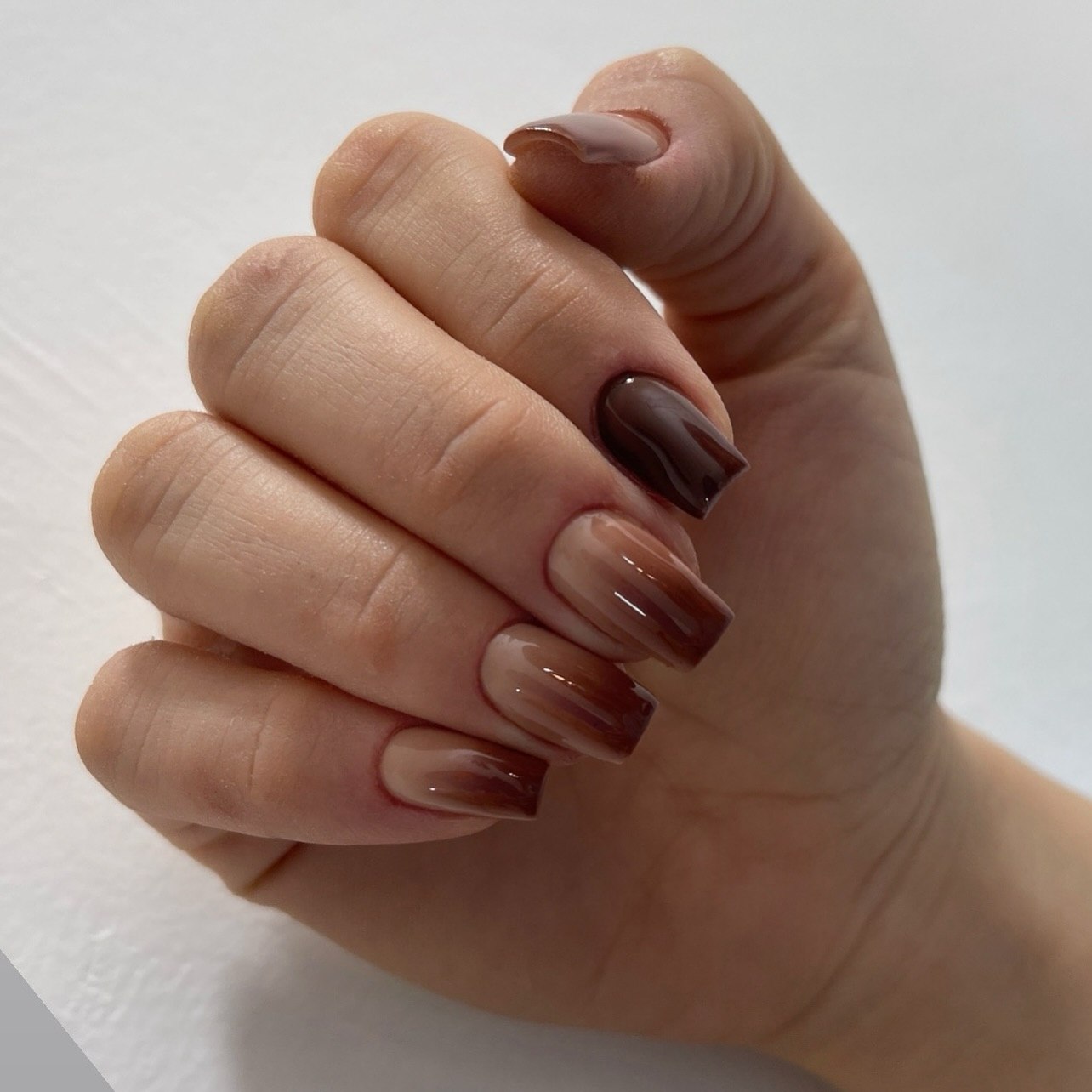 Rich Chocolate To Caramel Ombre Square Nails