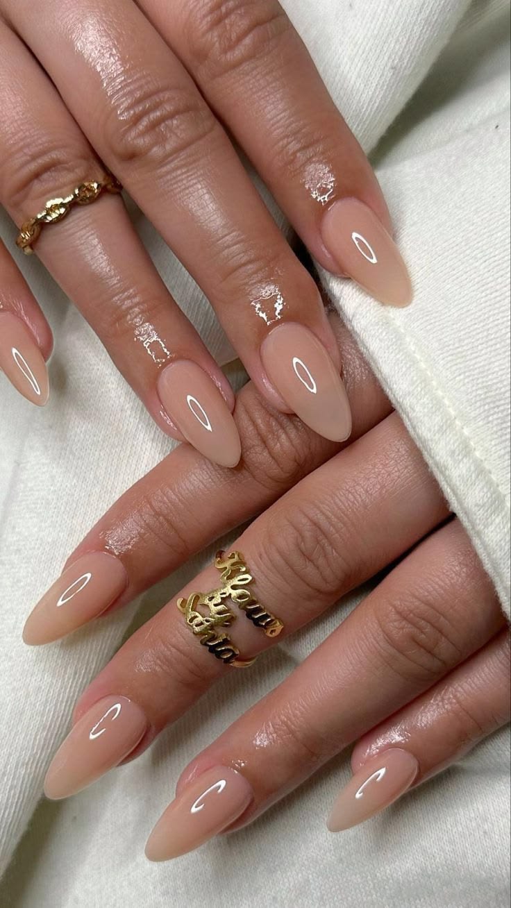 Sheer Nude Almond Glossy Manicure