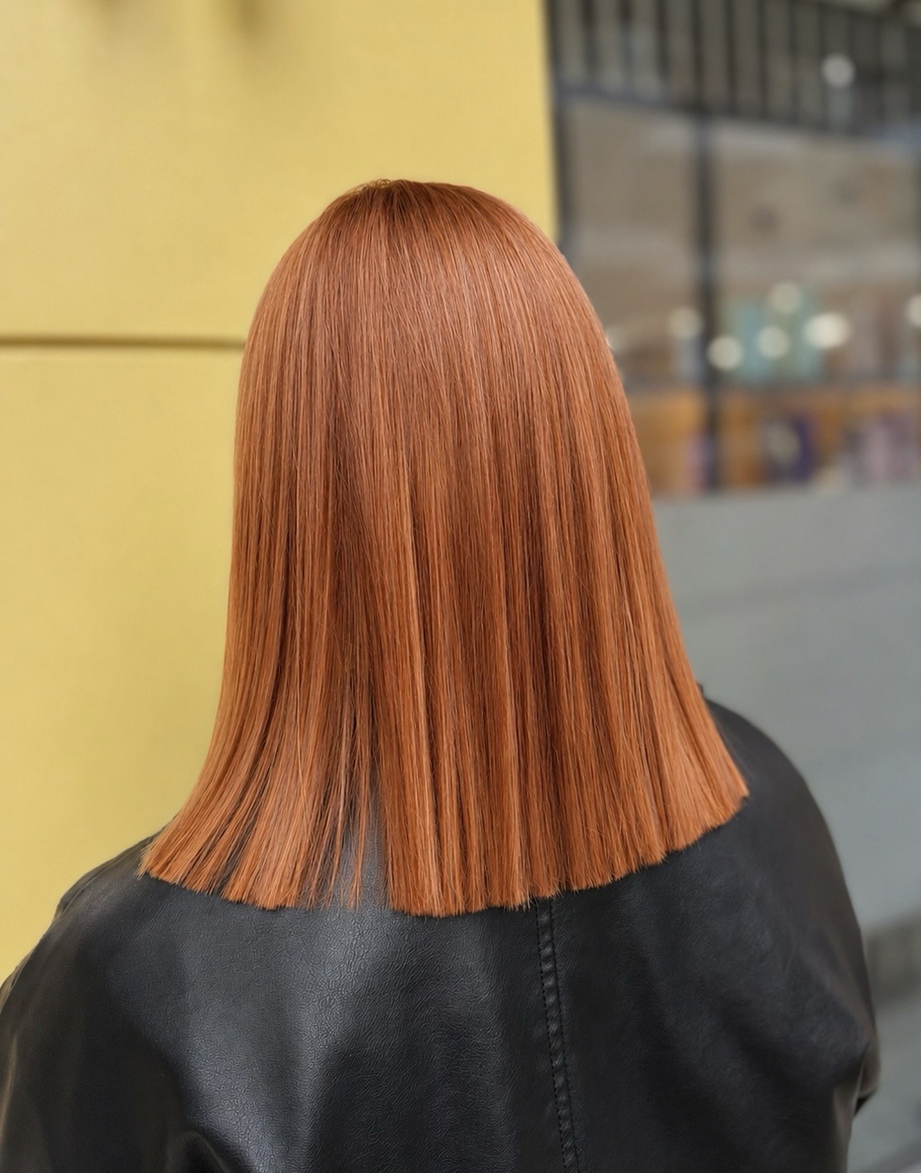 Sleek Blunt Copper Lob With High Shine
