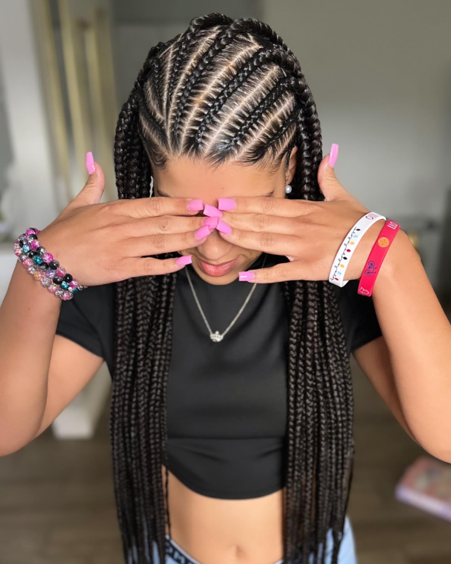 Sleek Cornrow Braids With Long Box Braids