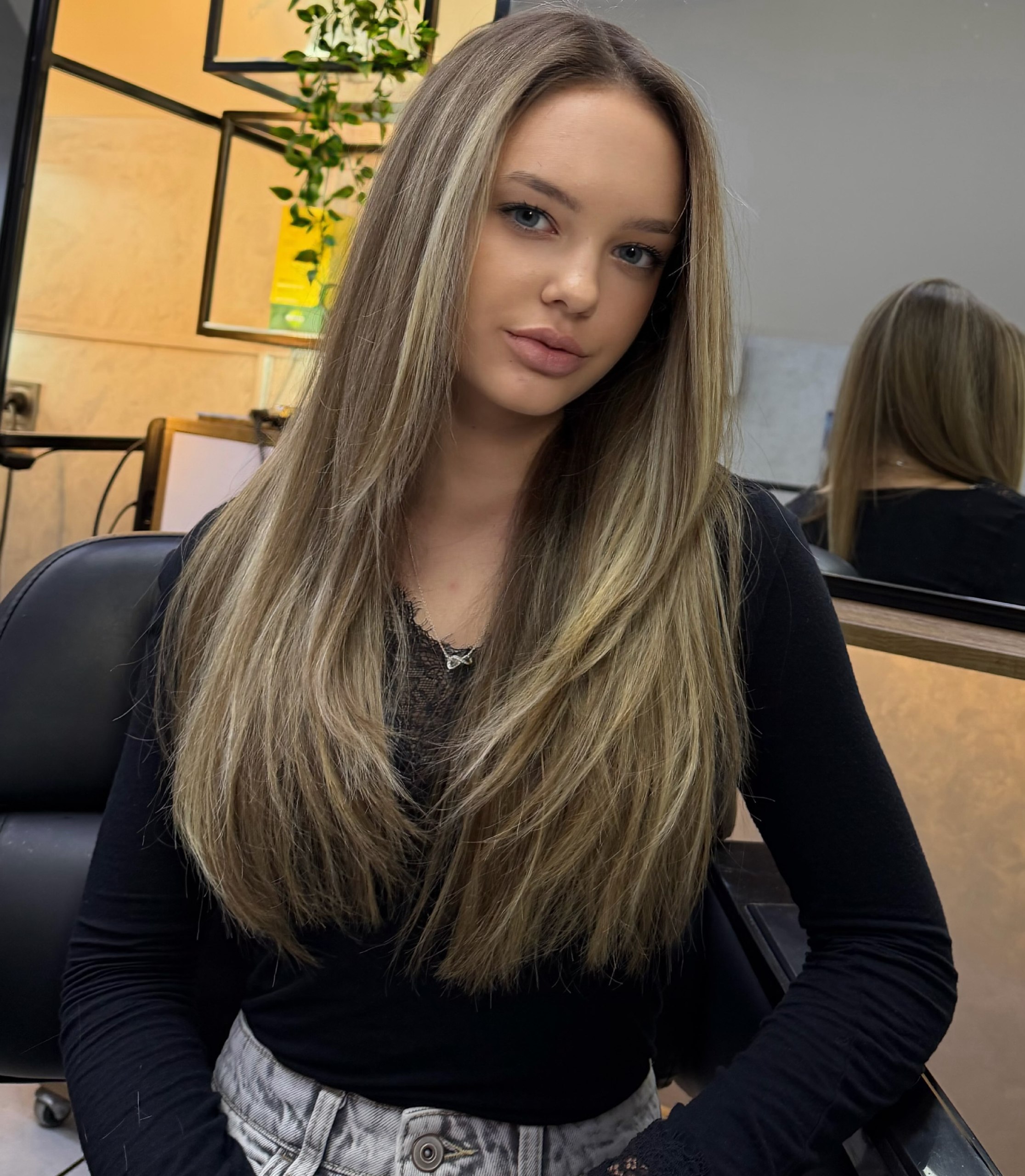 Sleek Face Framing Layers On Ash Blonde Highlights