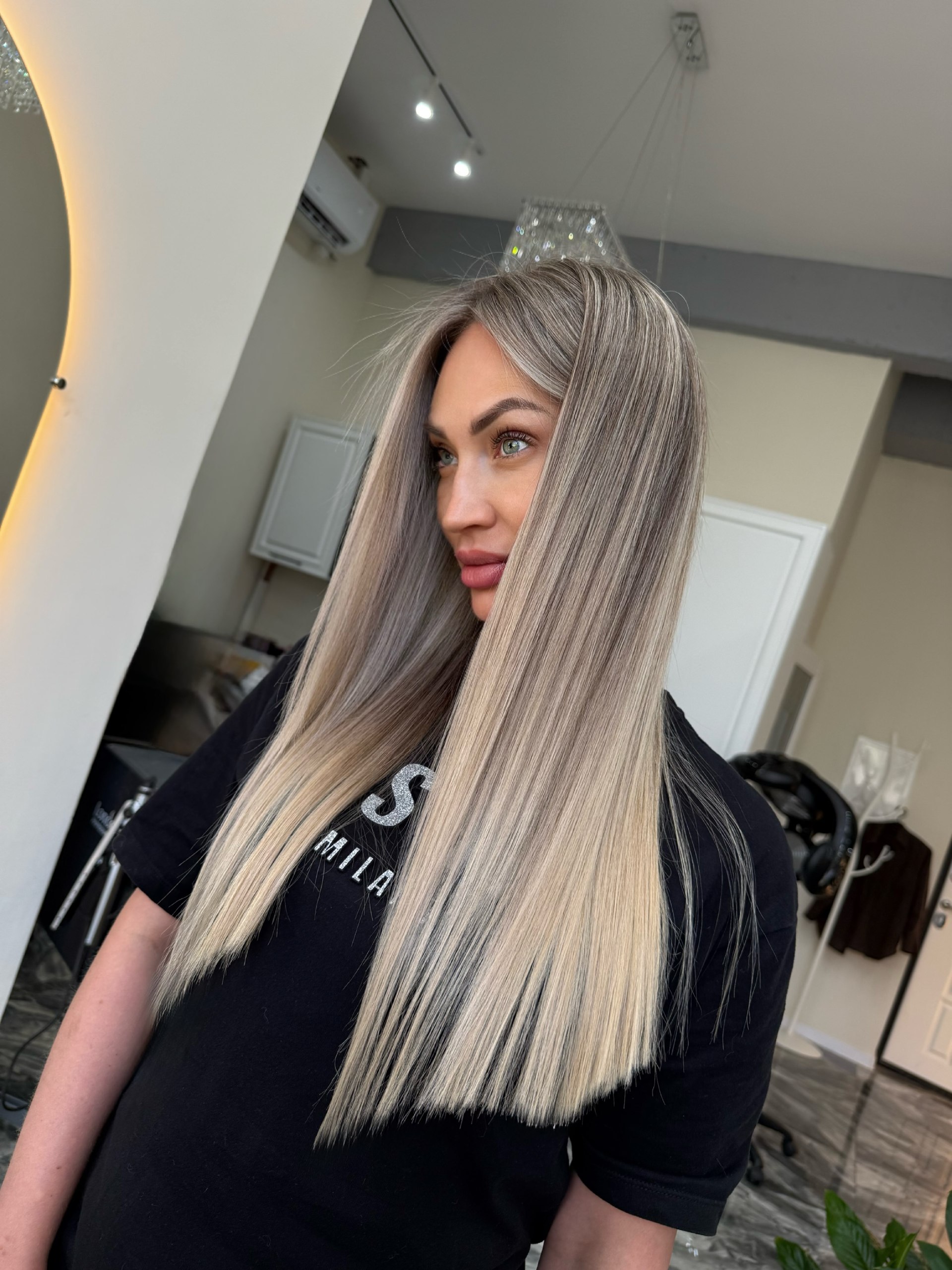 Sleek Icy Blonde Long Straight Hair