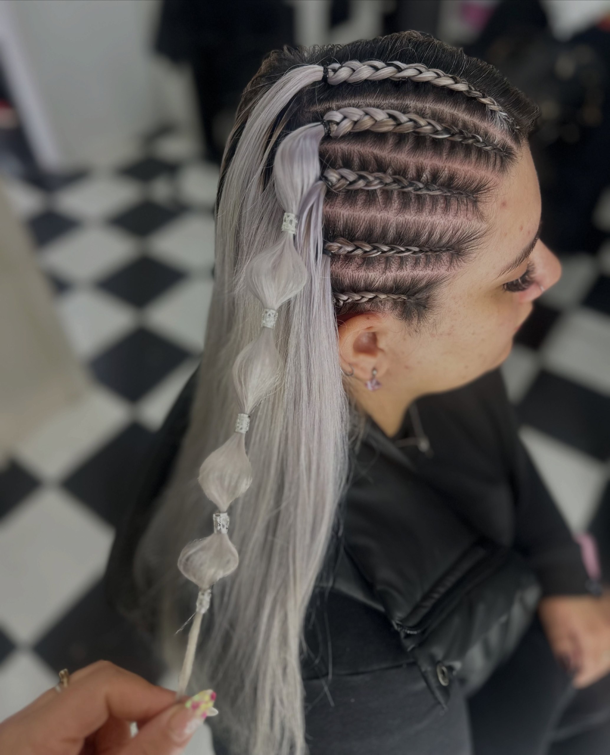 Sleek Micro Braids With Bubble Accents