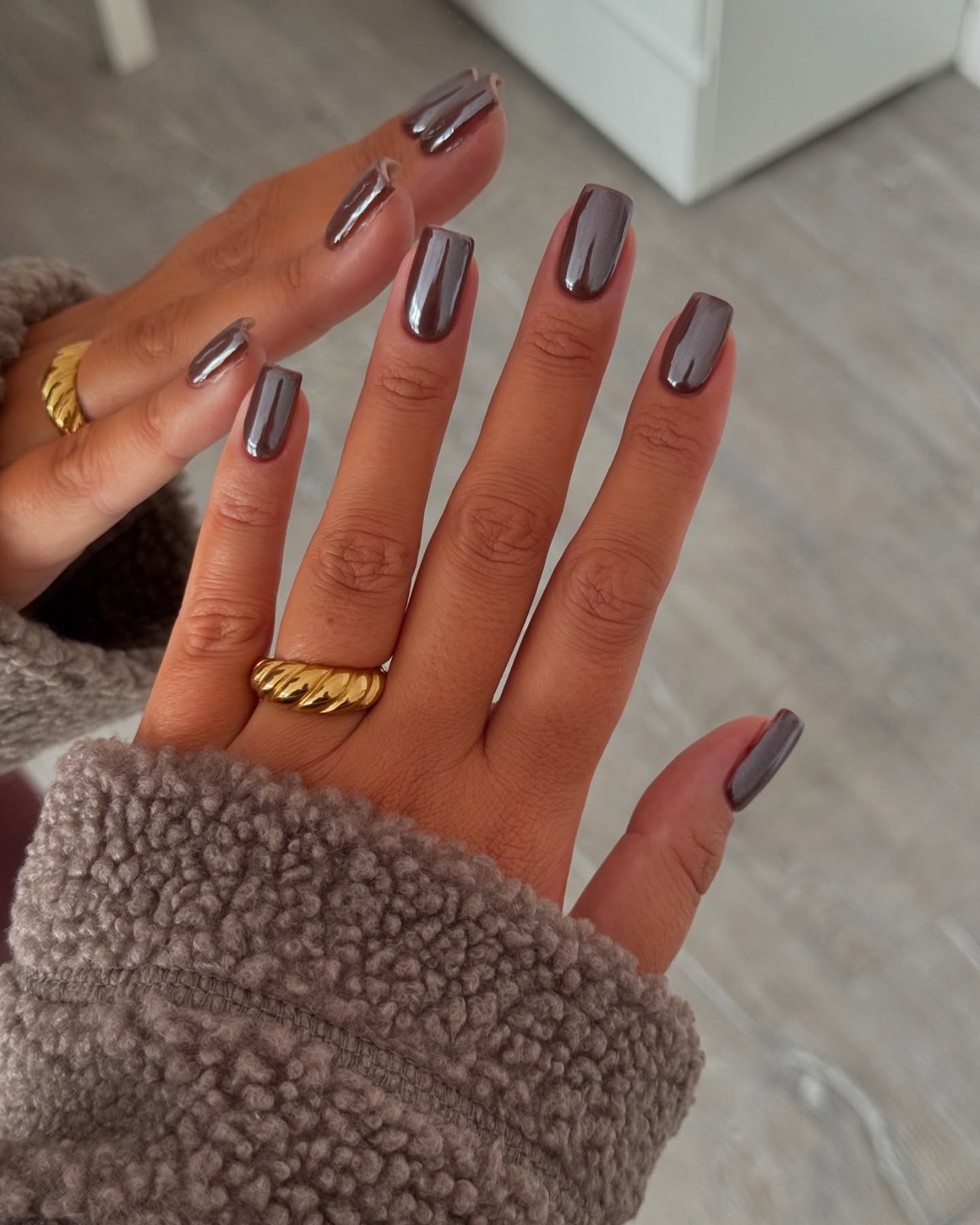 Smoky Quartz Chrome Square Nails