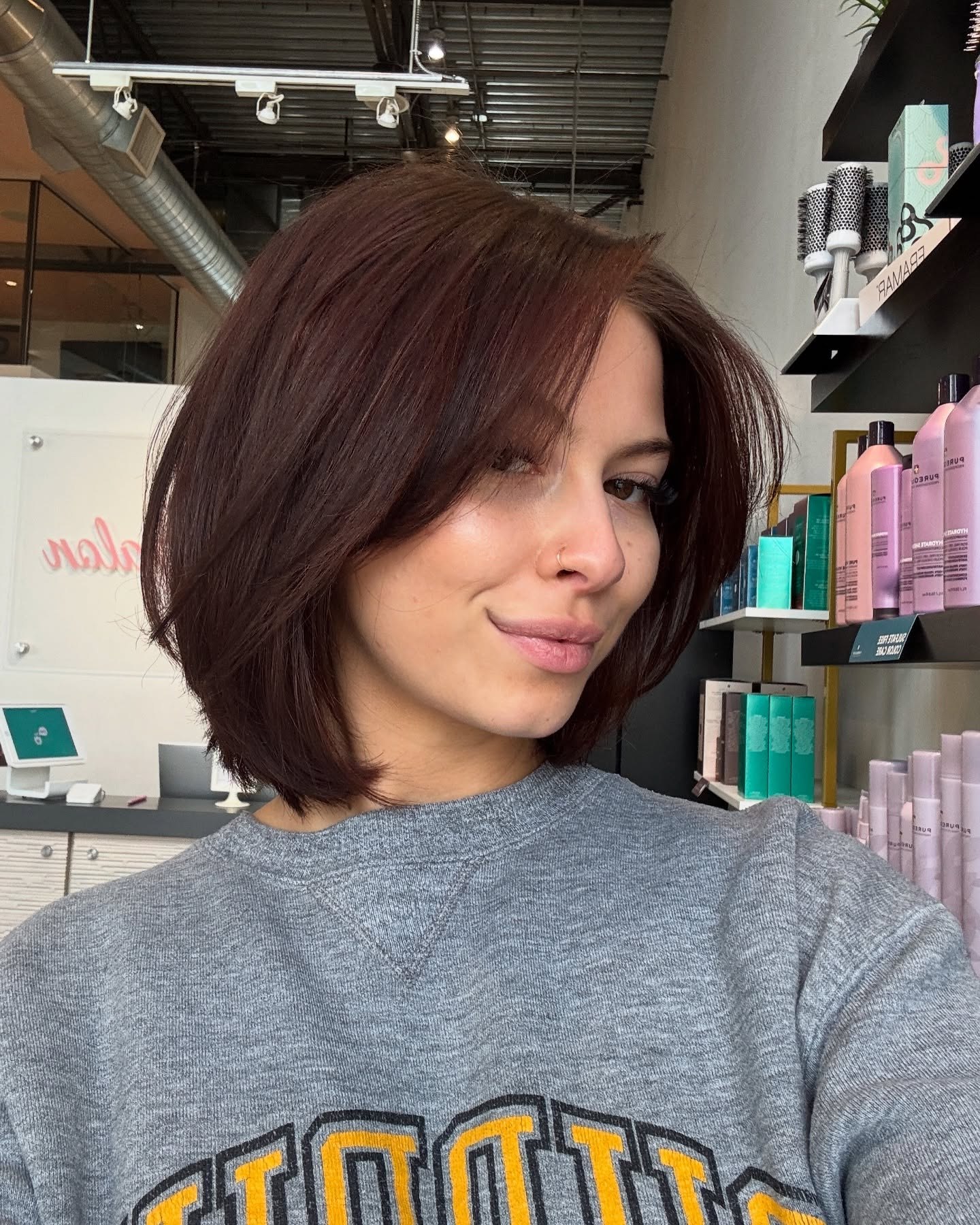 Soft Layered Brunette Bob With Curtain Bangs