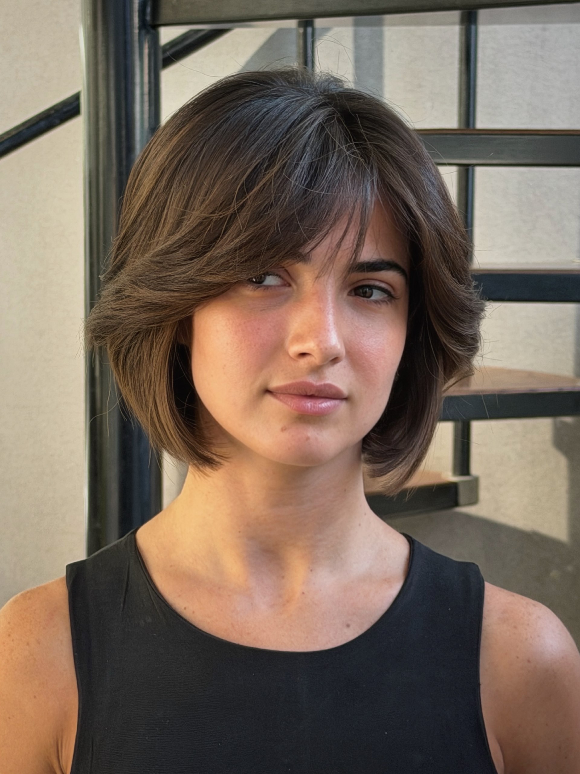 Soft Layered Chin Length Bob With Curtain Bangs