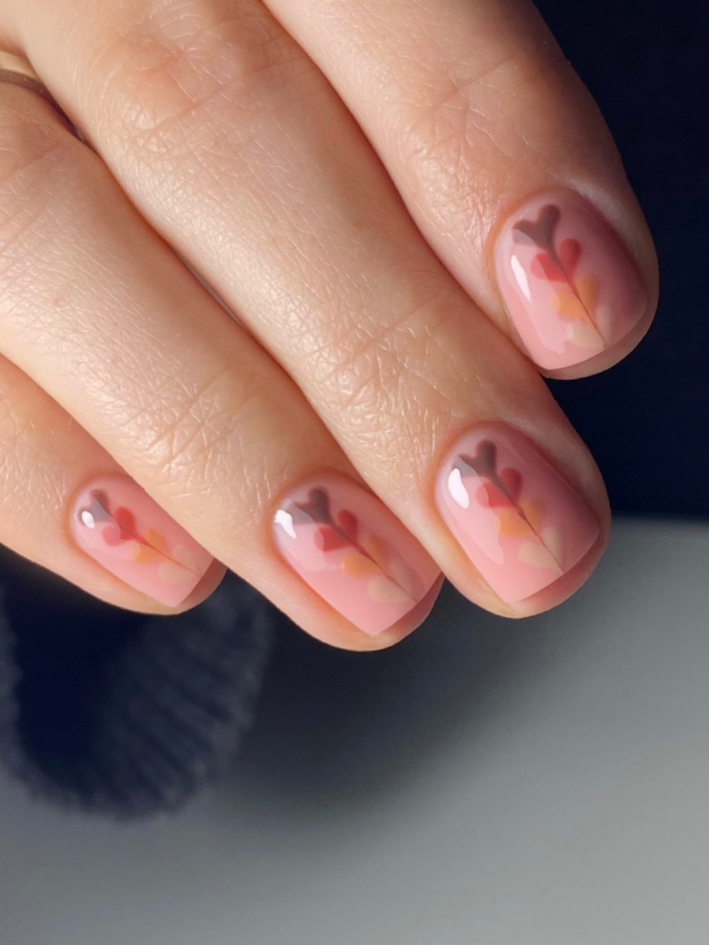Soft Pink Leafy Heart French Tips