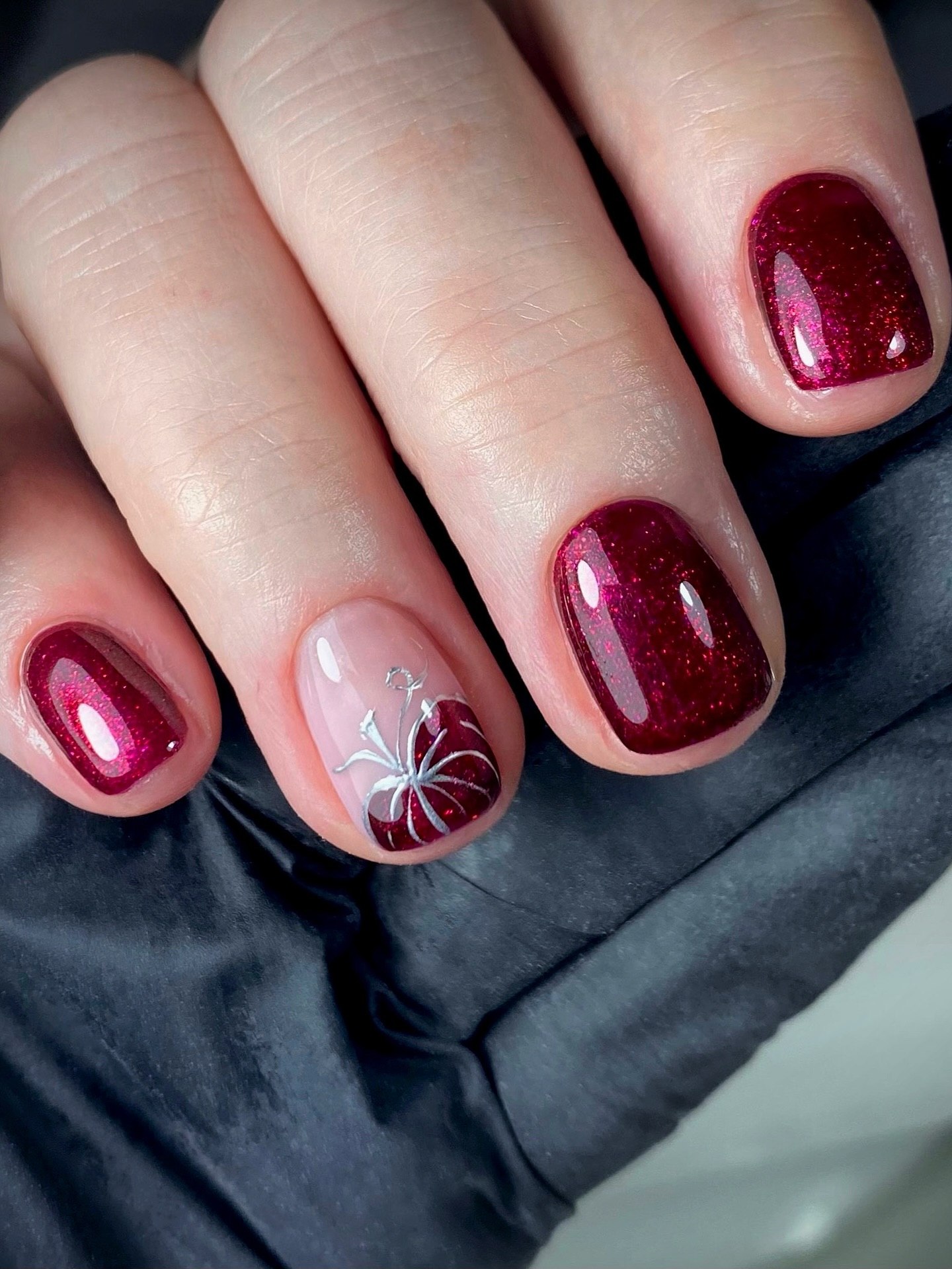 Sparkly Burgundy Ornament Nail Art