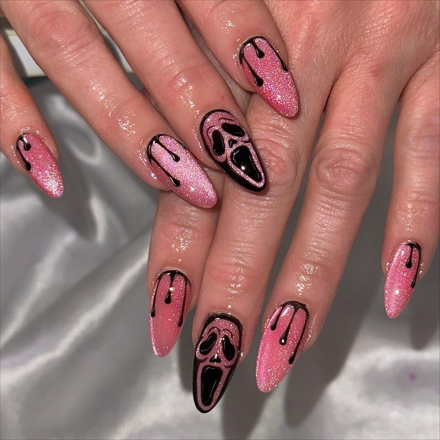 Sparkly Pink Scream Mask Halloween Stilettos