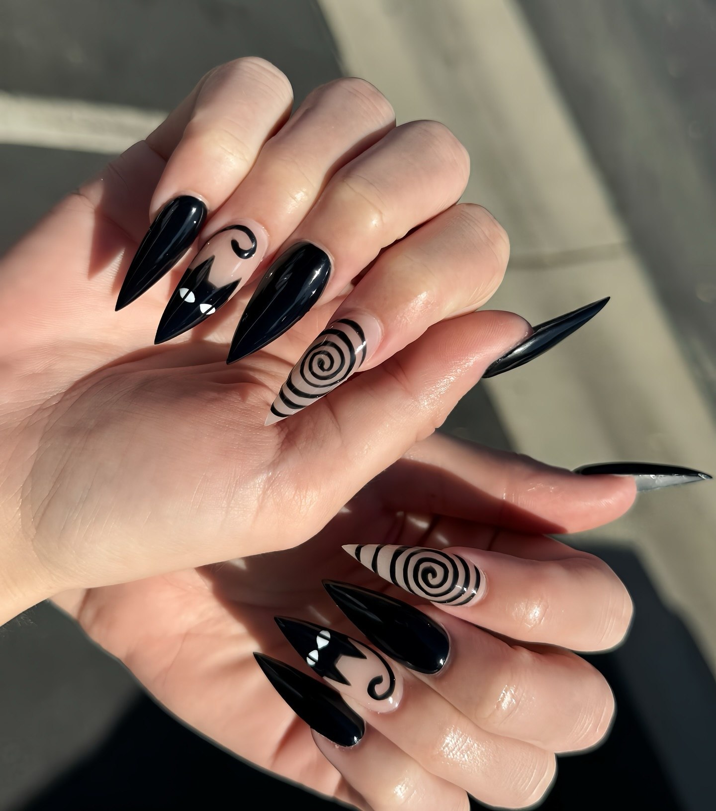 Spooky Black Cat Stiletto Halloween Nails