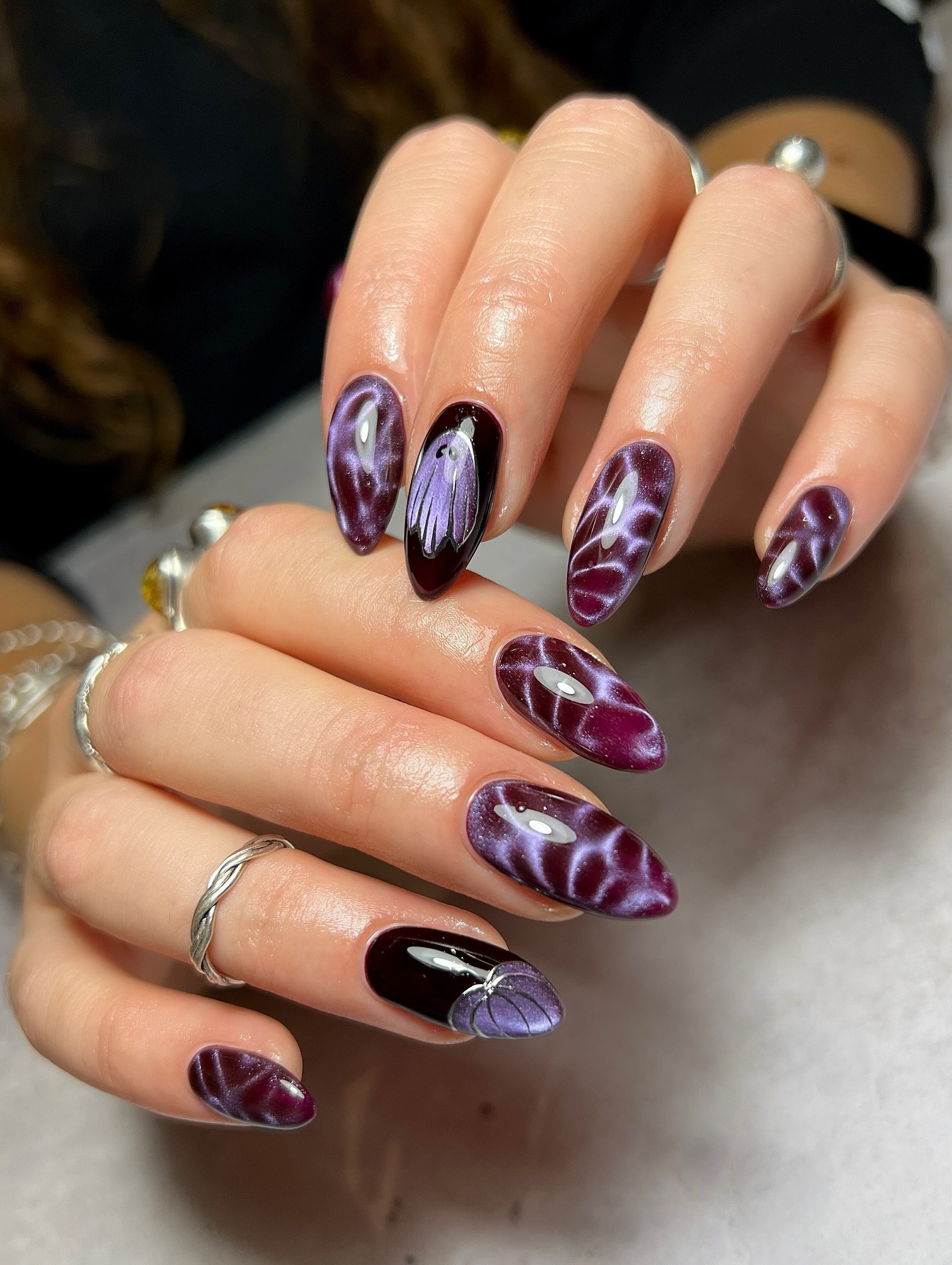 Spooky Cat Eye Ghost French Tip Nails