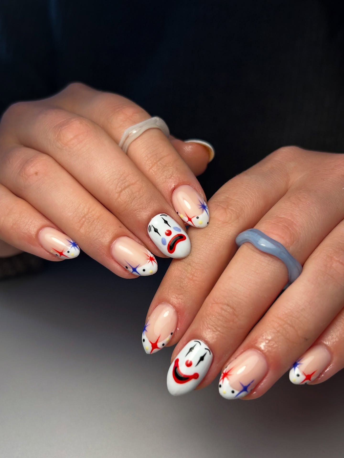 Spooky Clown French Tip Halloween Nails