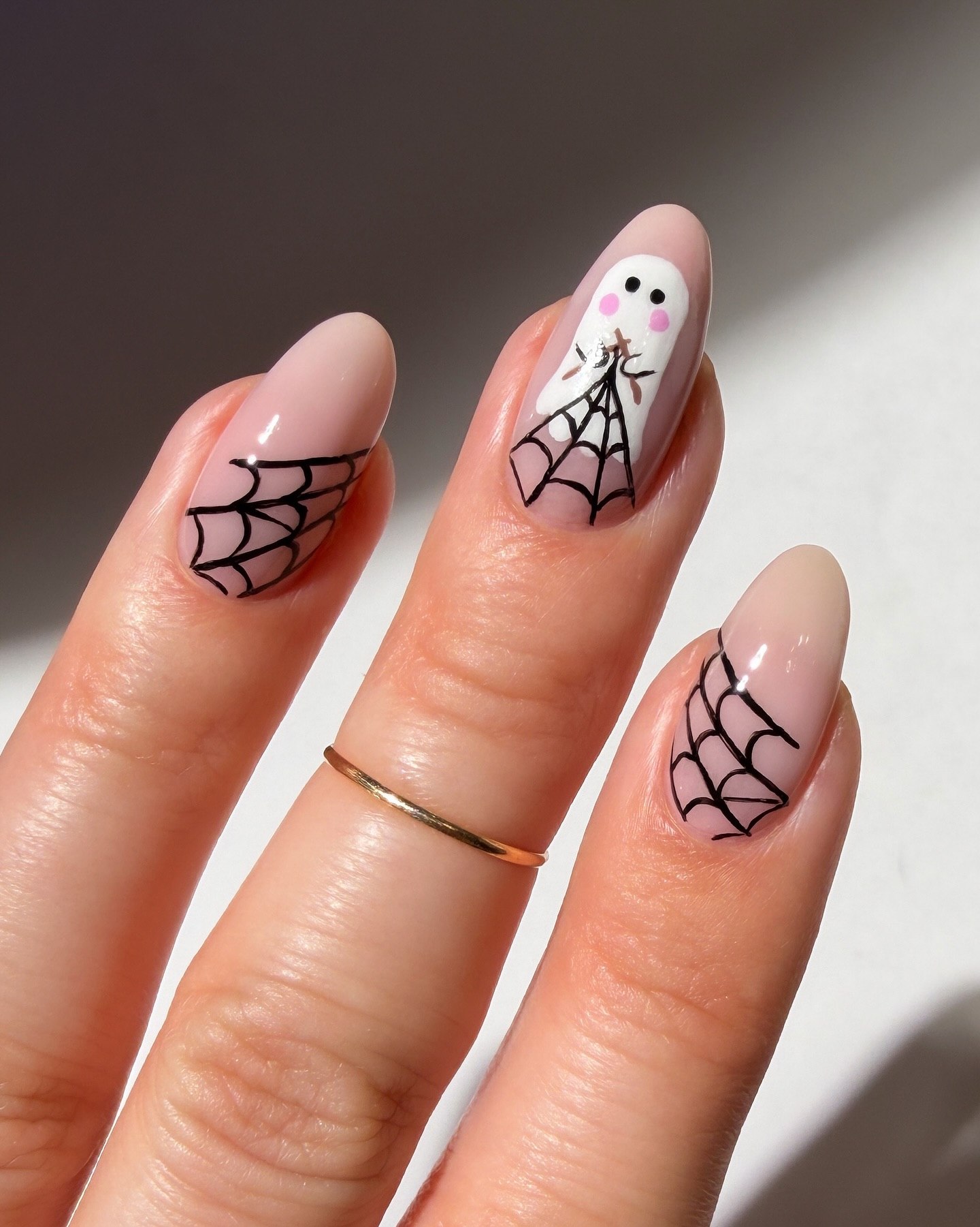 Spooky Ghost And Spiderweb Halloween Almond Nails