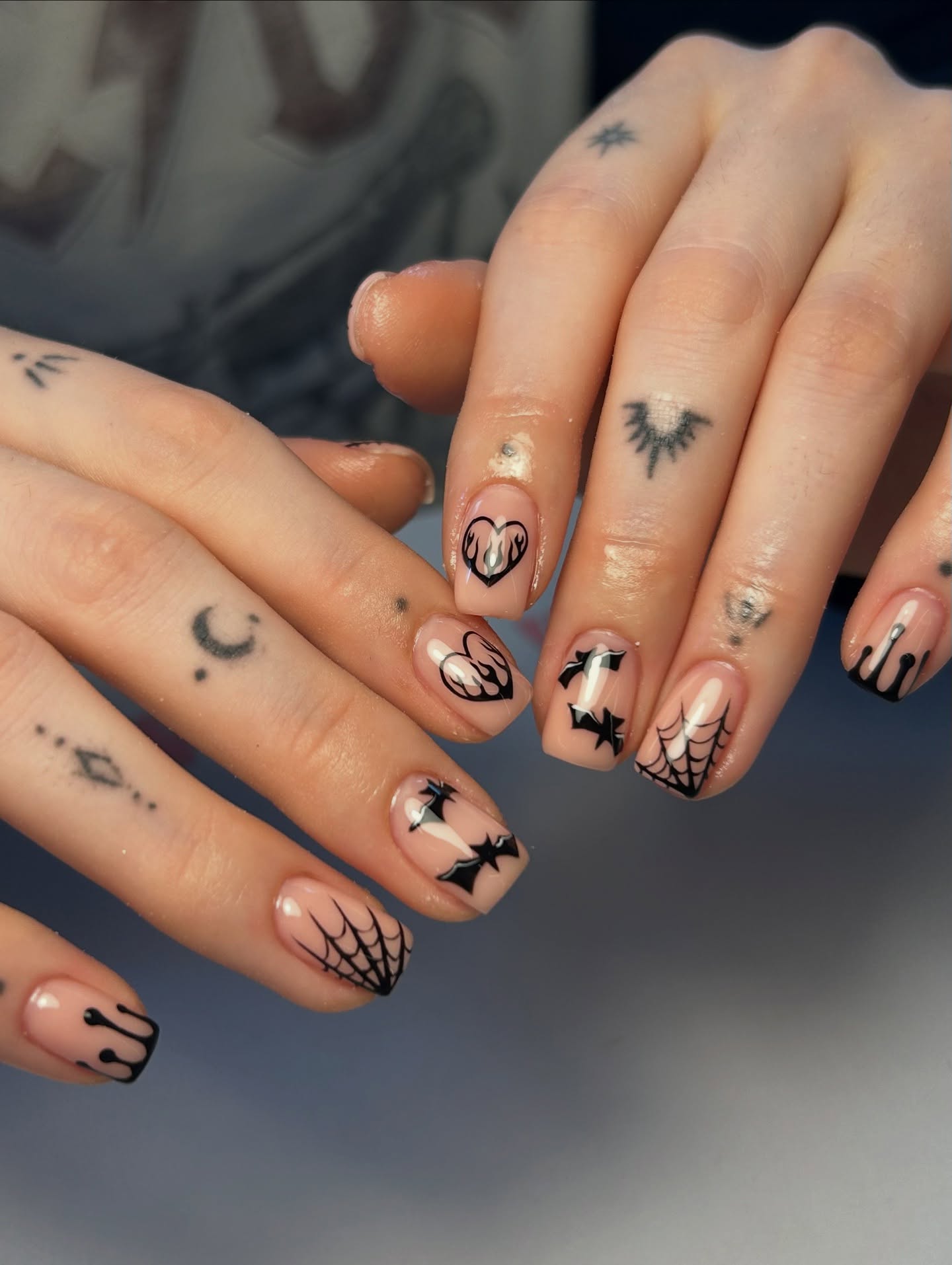 Spooky Halloween Bats and Spiderwebs Short Nails