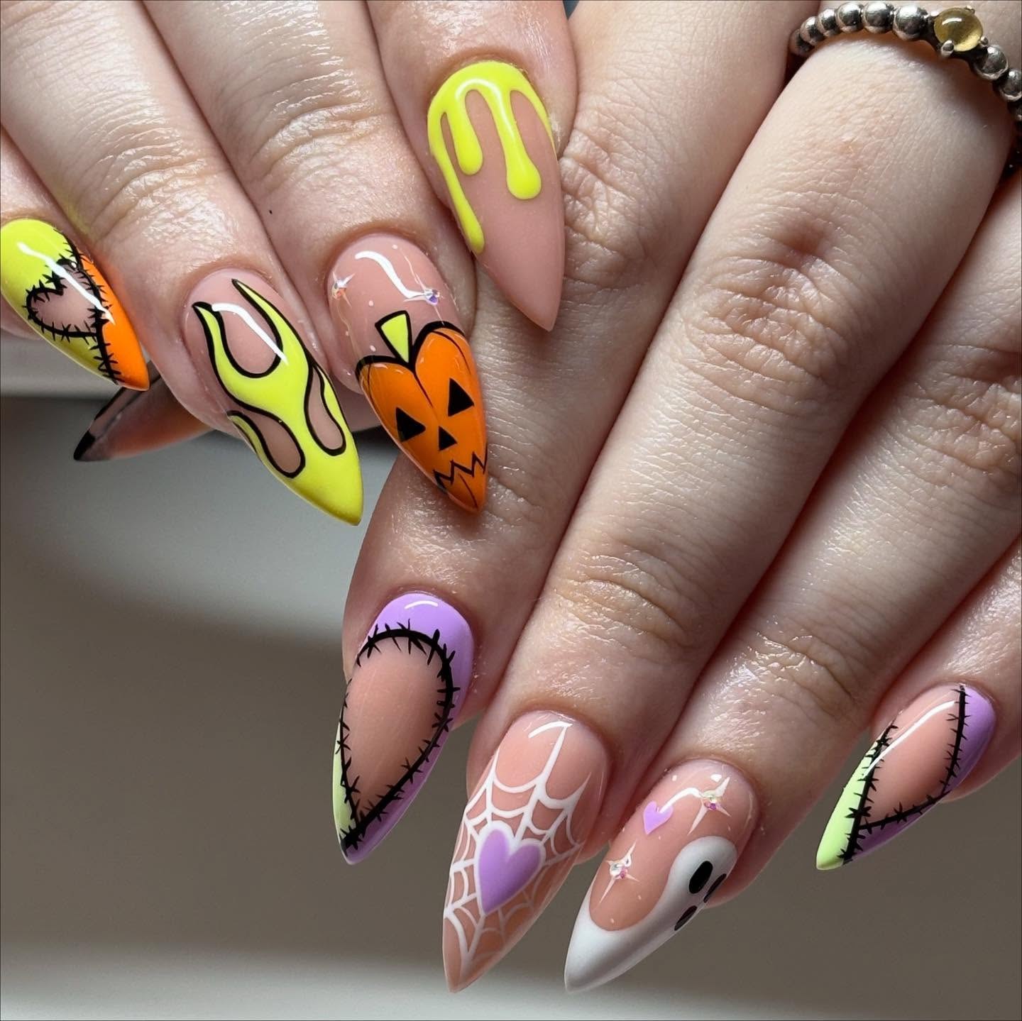 Spooky Halloween Ghost and Pumpkin Nail Art
