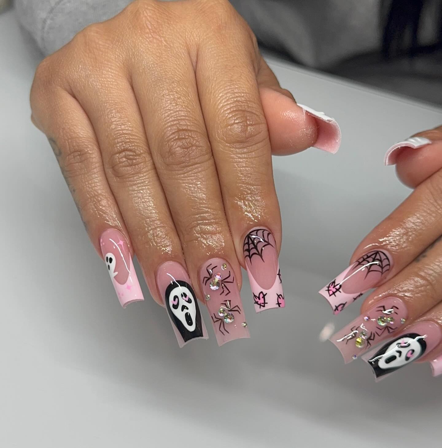 Spooky Halloween Ghost and Spider French Tips